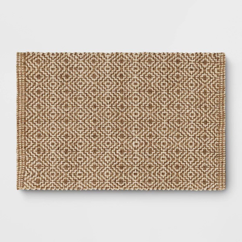 2’x3′ Jute Diamond Accent Rug Tan/Ivory