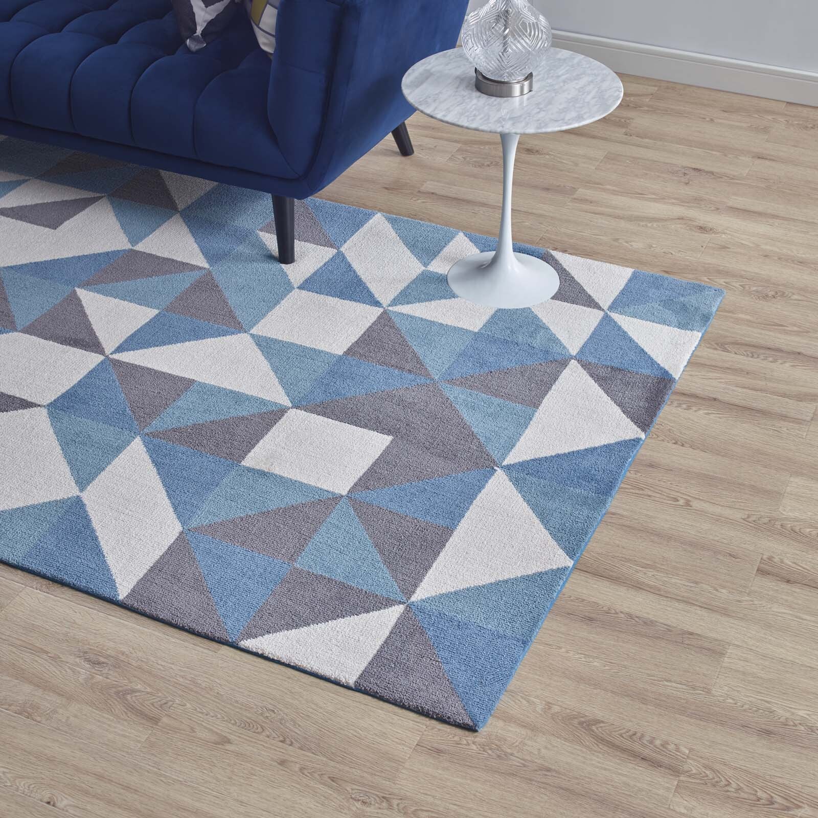 Modway Abstract Geometric Triangle Mosaic Blue, White and Gray 5×8 Area Rug
