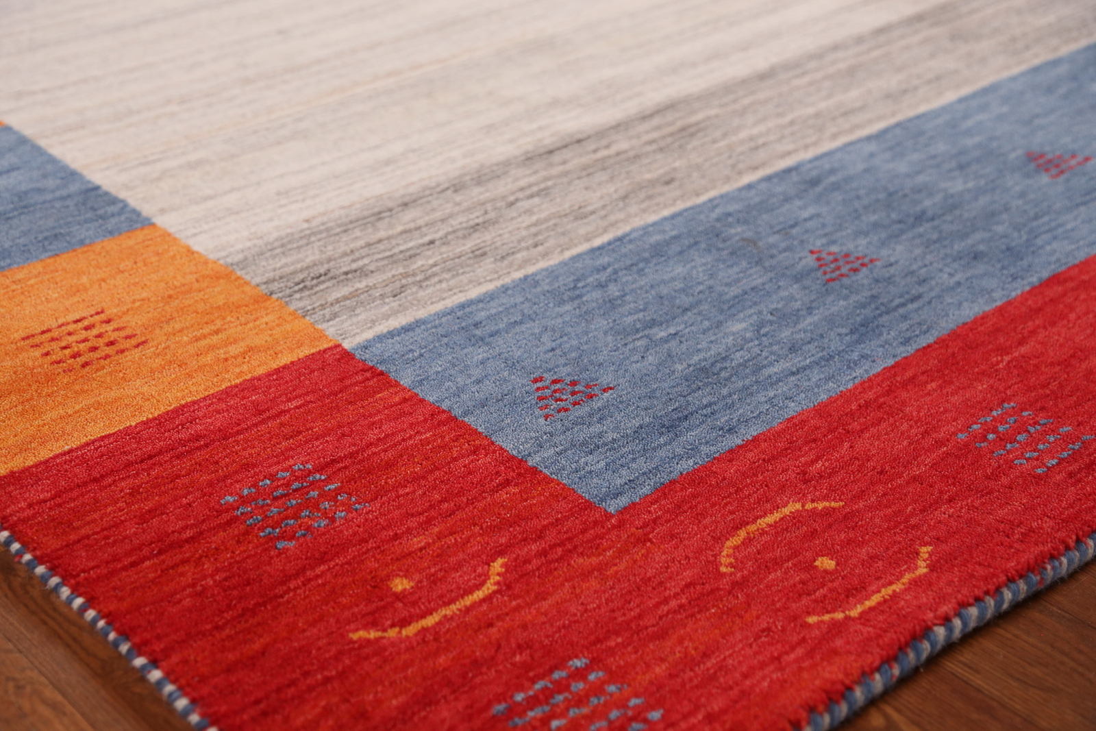 Bordered High-quality Hand-woven Wool Rug Durable Gabbeh Rug 6×8 ft