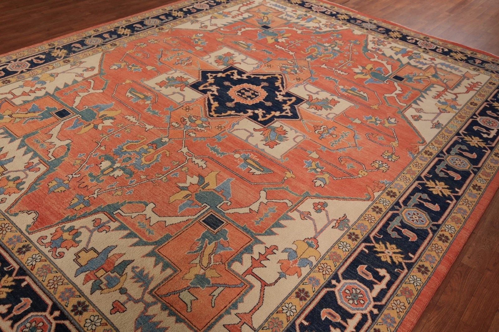 Rust Heriz Serapi Beauty Hand-made Oriental Living Room Carpet in Wool 9×11 ft