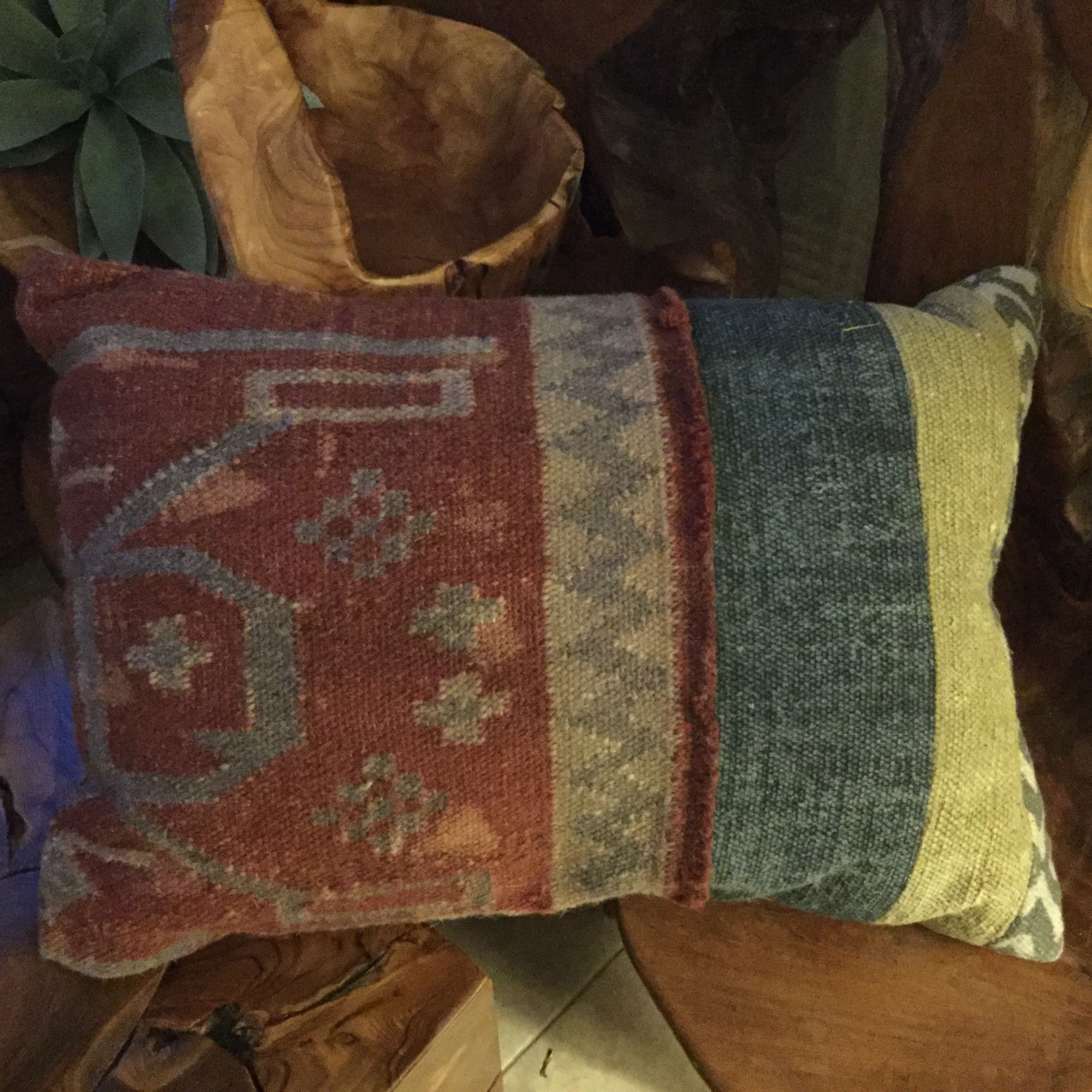 NWT Southwest Design Pattern Kilim Rug Jute/wool Fringe Area Rug Reversible 5×8