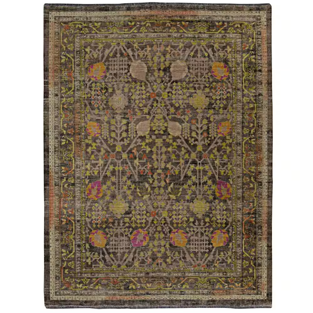 Lena Black and Green 2 Ft. X 3 Ft. Transitional Woven Oriental Polyester Rectang