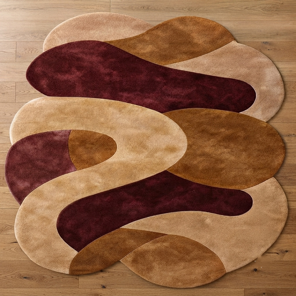 Hand Tufted Abstract Irregular Wool Rug Burgundy Beige Modern Living Room Carpet