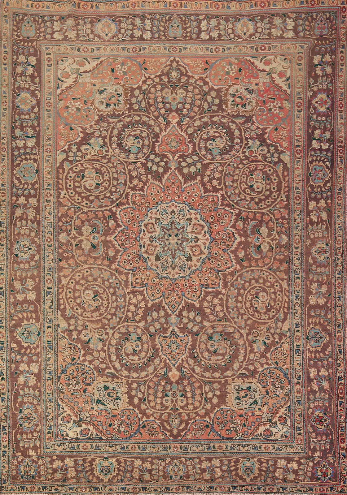 Vintage Living Room Area Rug 8×11 Brown Wool Handmade Traditional Classic Carpet