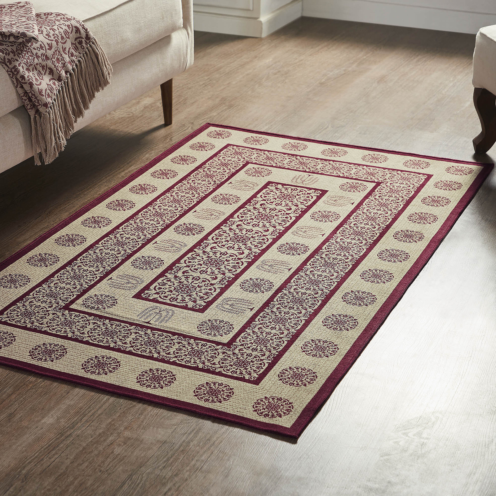 VHC Brands Custom House Burgundy Tan Jacquard Indoor/Outdoor Rug Rect 36×60