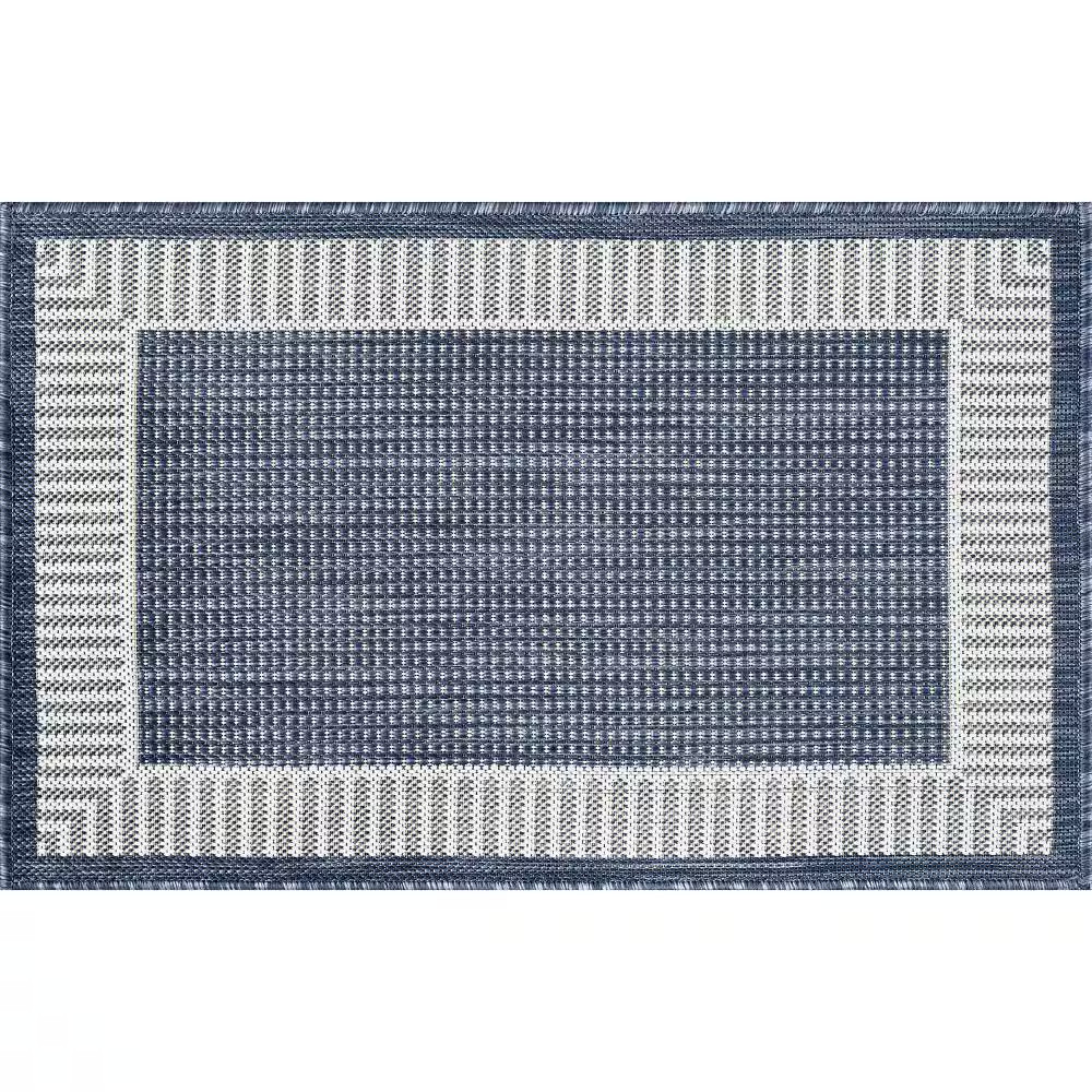 Eco Striped Border Navy 2 Ft. X 3 Ft. Indoor/Outdoor Area Rug