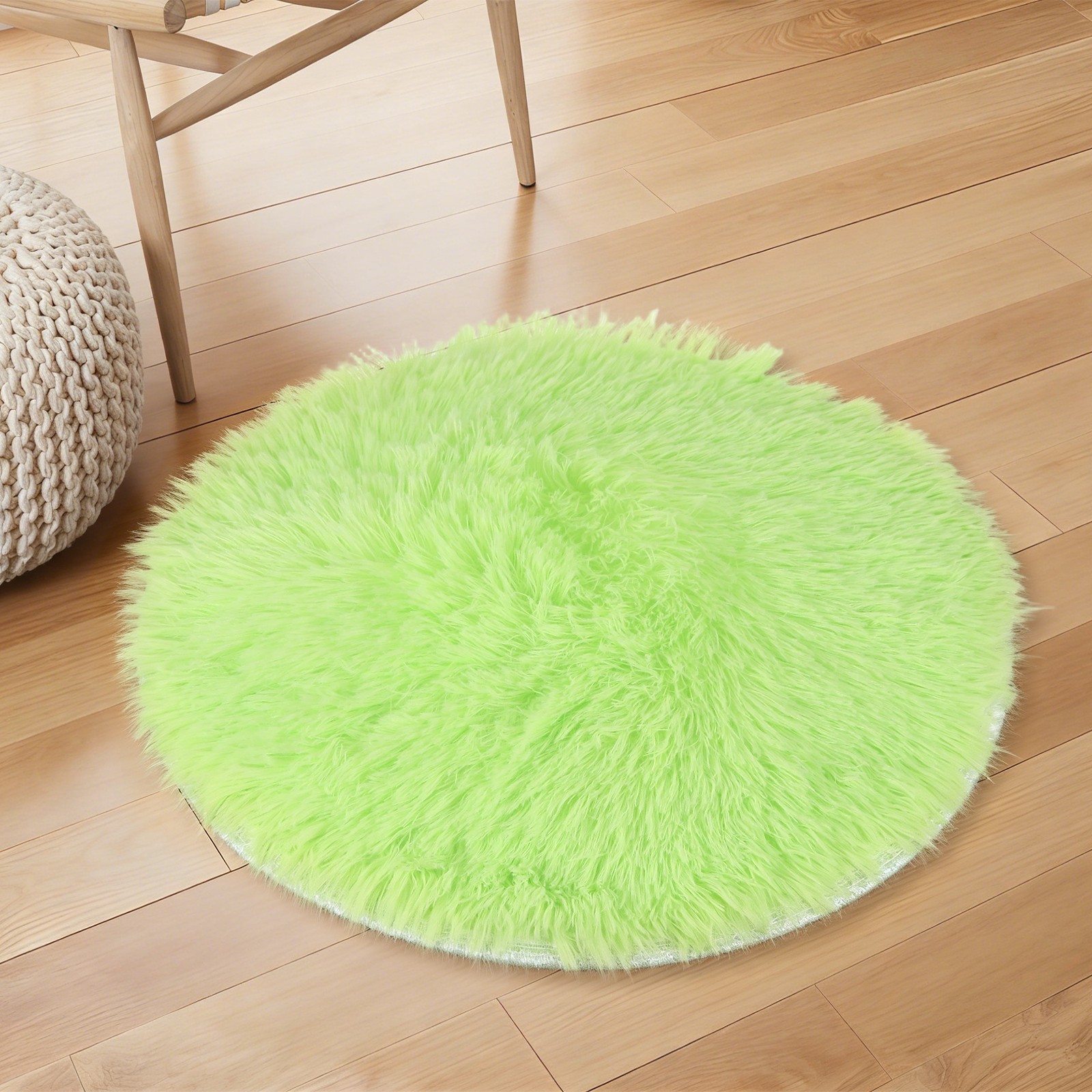 Round Rugs for Bedroom, 2 ft Circle Area Rug, Round Fluffy Carpet, Fruit Green