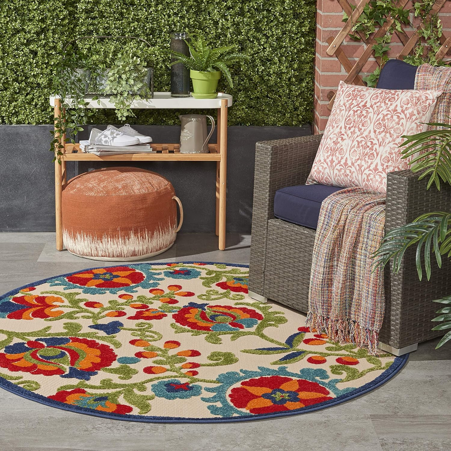 Home Aloha Multicolor 4′ X round Area Rug – Easy Clean, Non Shedding, Bed Room,