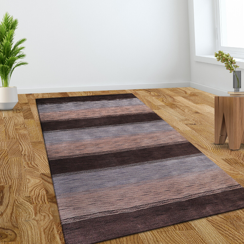 Hand Knotted Loom Wool 5’x8′ Area Rug Contemporary Dark Brown Beige BBH Homes