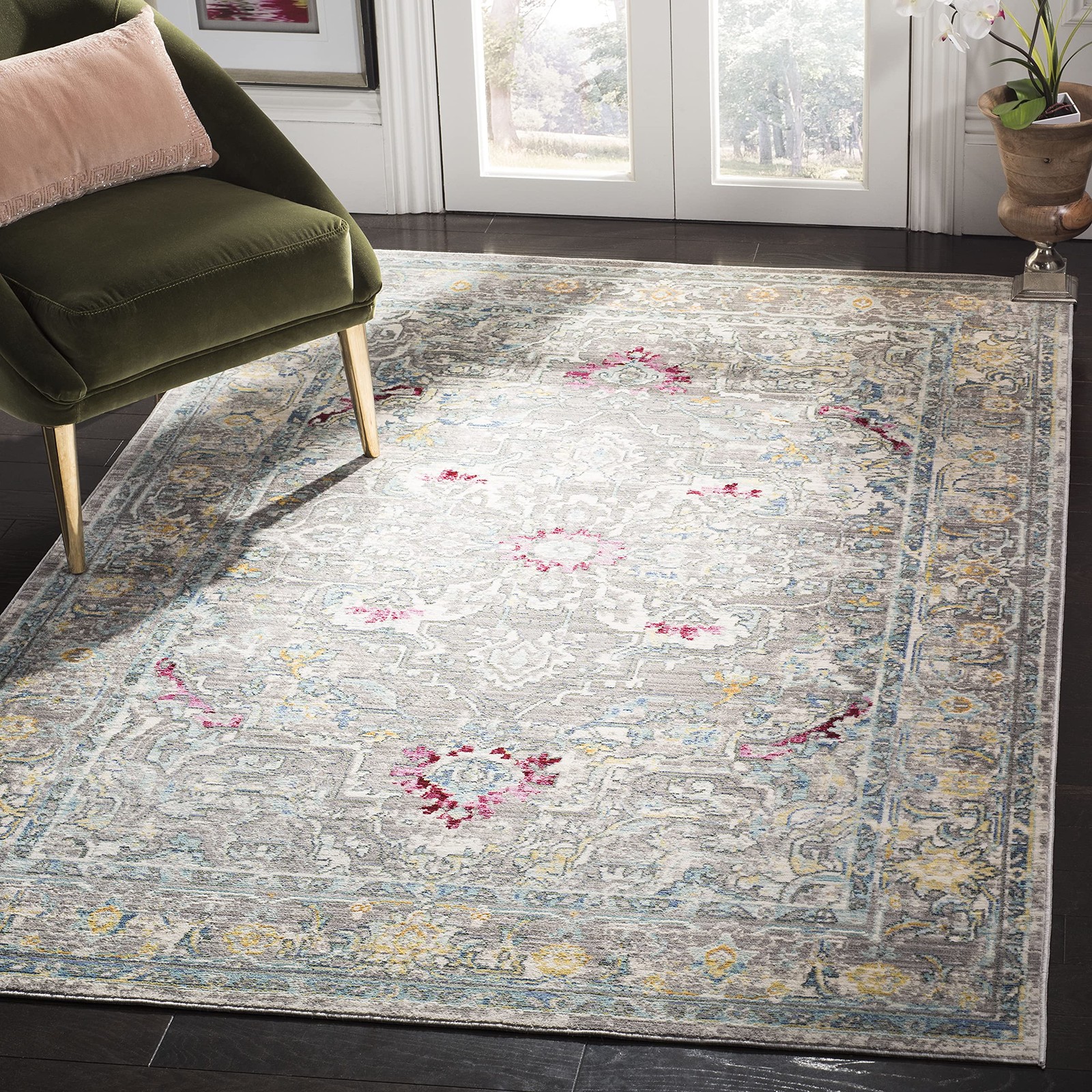 Mystique Collection Accent Rug – 4′ x 6′, Grey & Multi, Oriental Boho Distres…