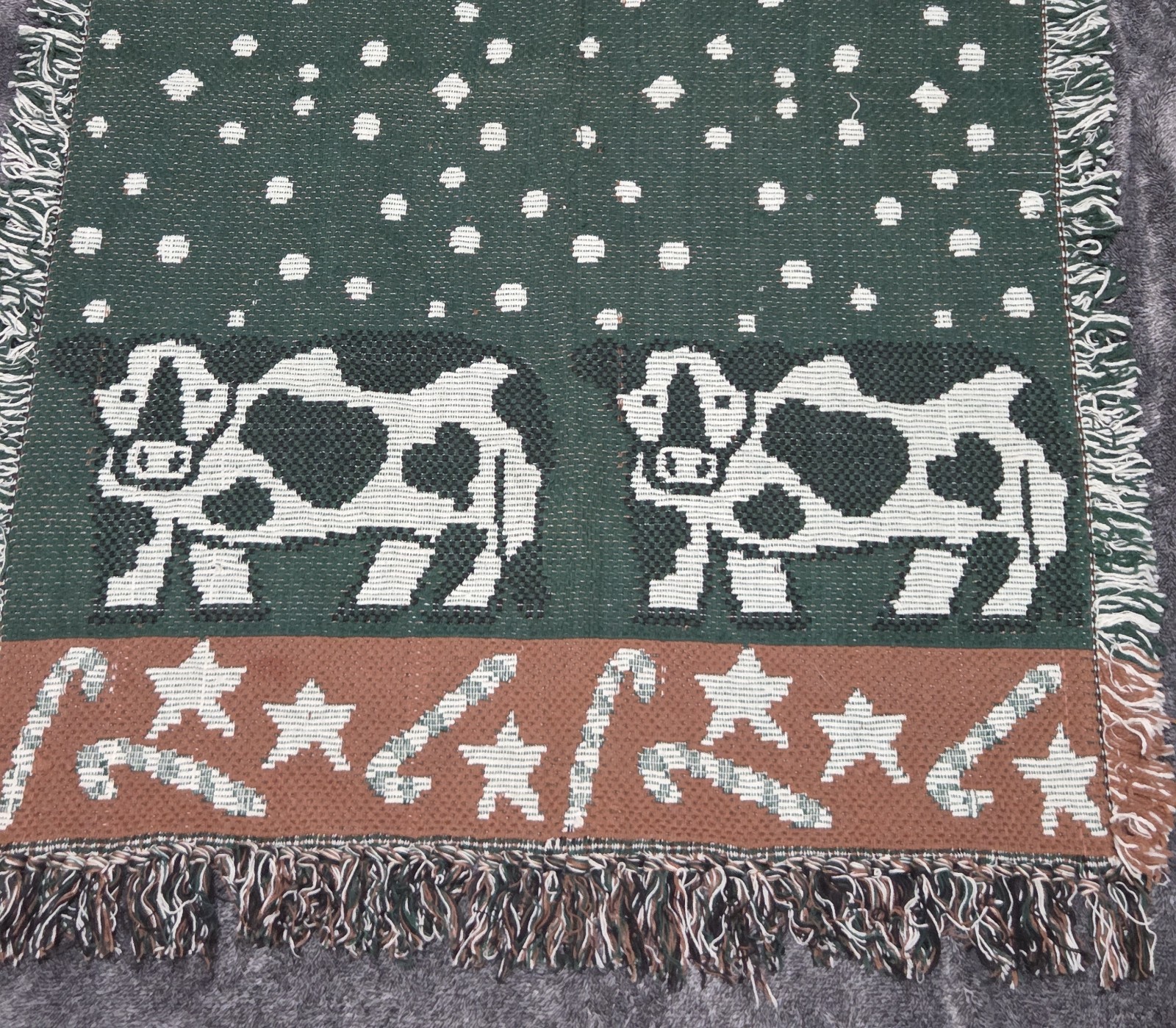 VTG Homemaker Christmas Cow Rug Hand Woven 100% Cotton Farmhouse Country 42×28″