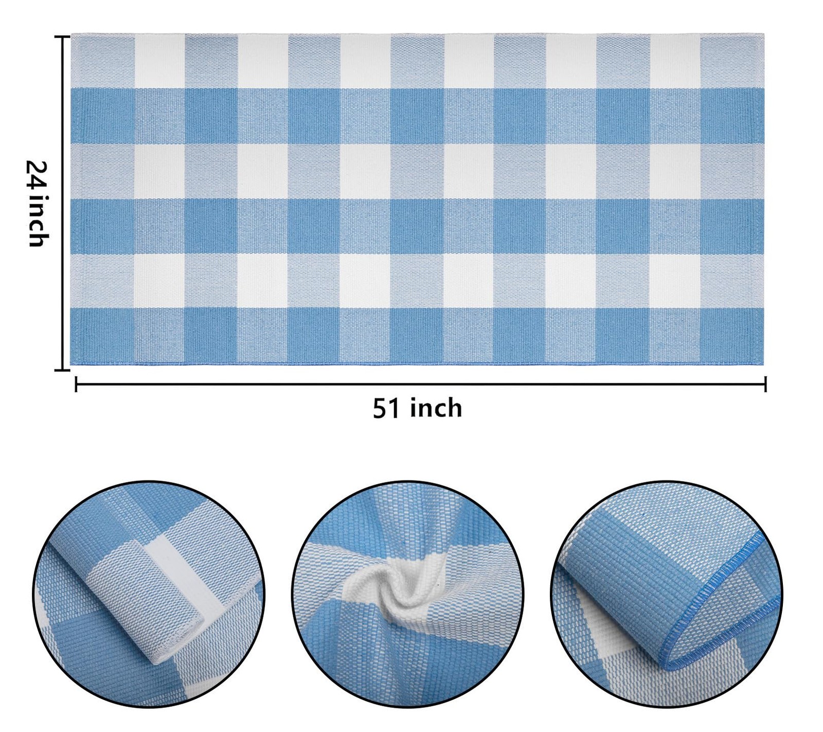 Front Porch Rug 24”x51”Light Blue and White Outdoor Rug Cotton Woven Washab…