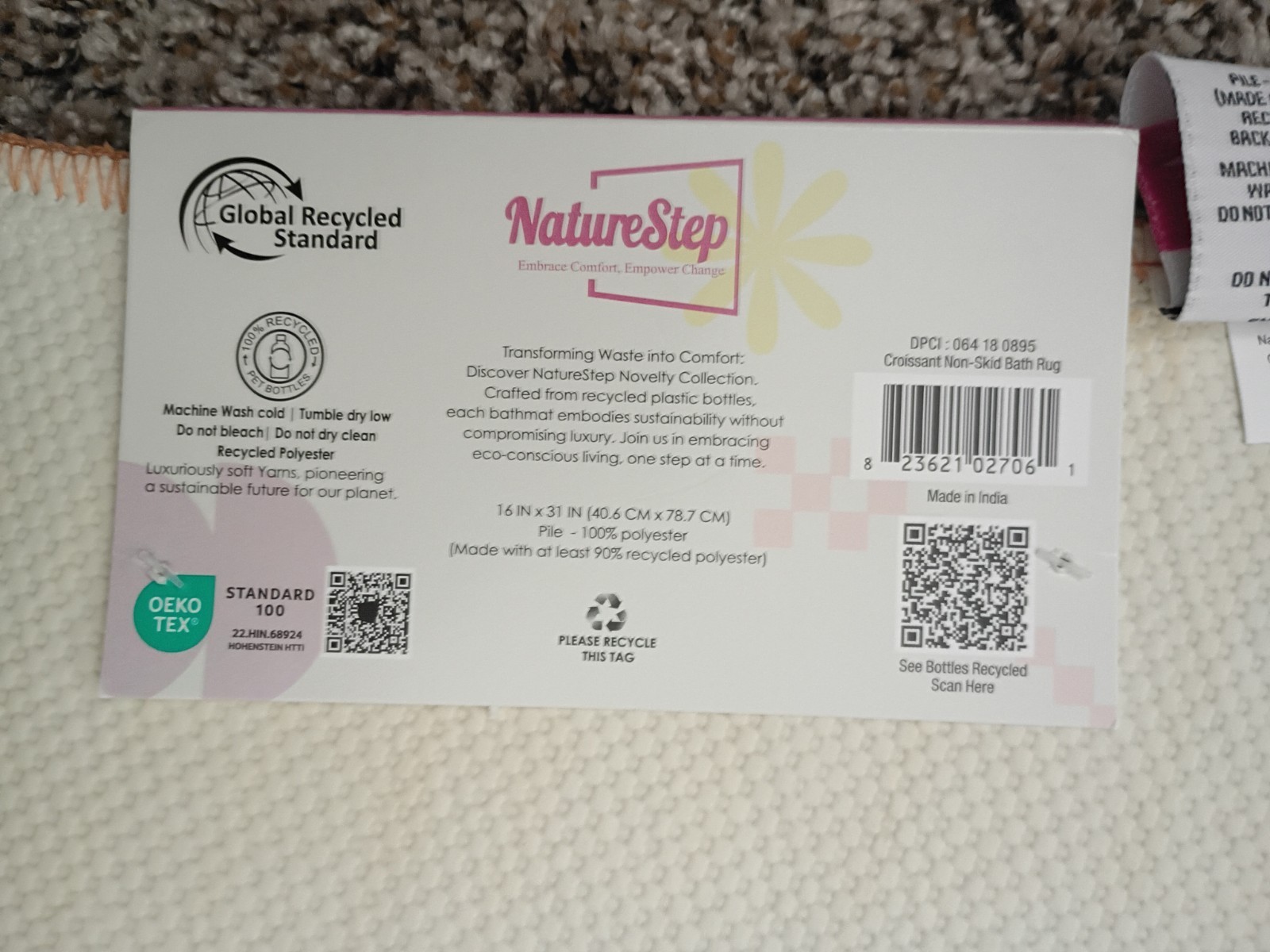 NatureStep Croissant Rug Machine Washable 16inx31in NWT