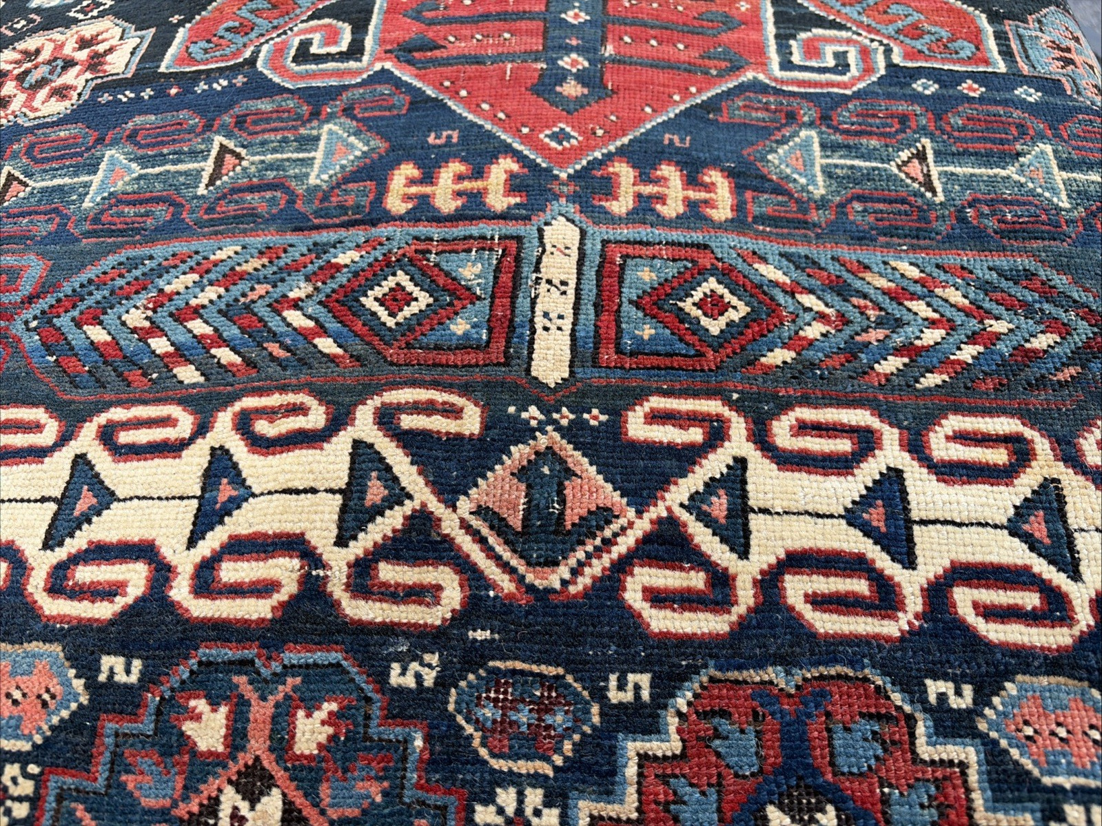 Auth: 19th C Antique Kuba Caucasian Rug Christian Weavers Collector Pc 4×5