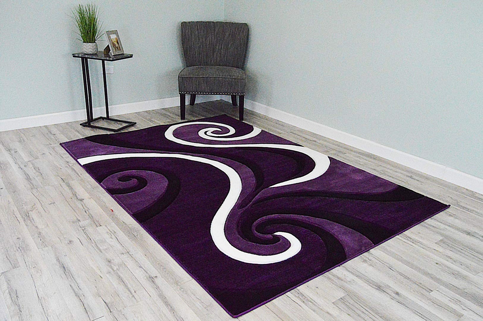 Premium Carved Modern Contemporary Abstract Rug 327 Purple 2’2”x7’4”