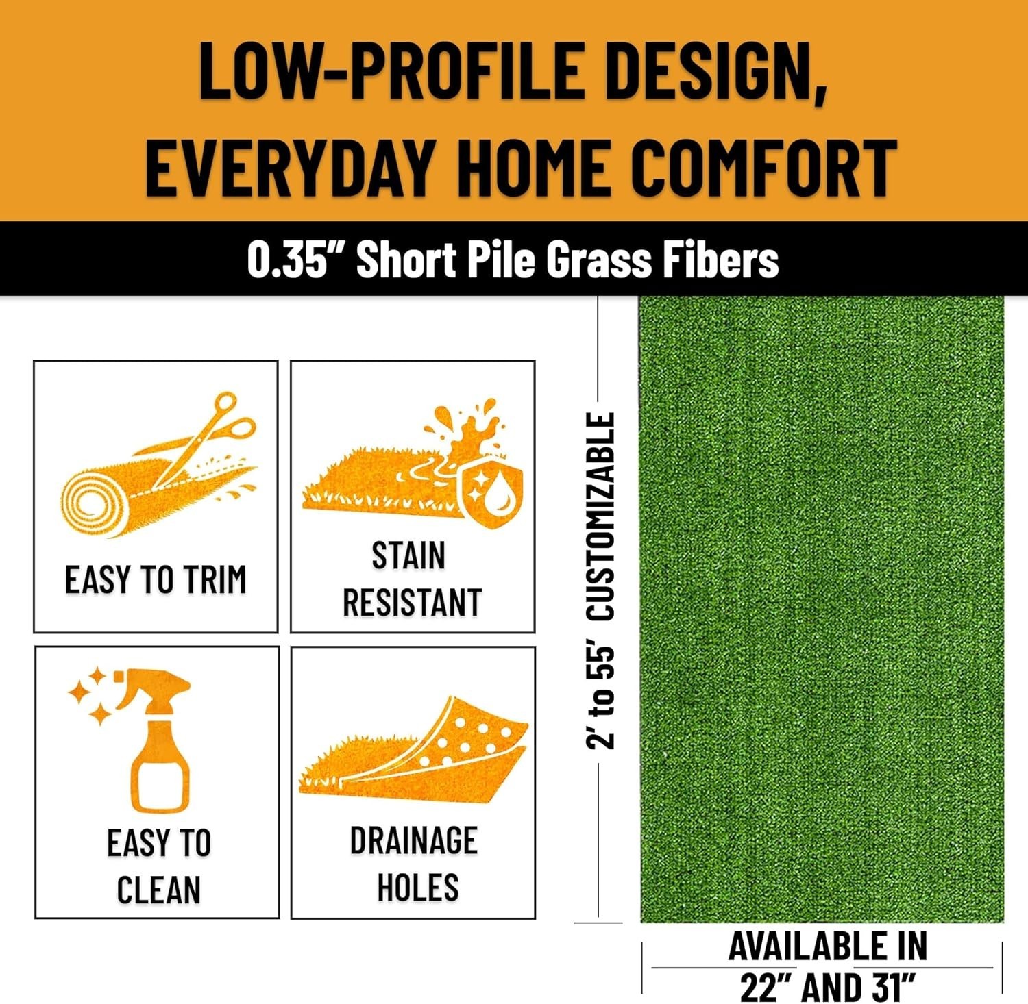 Artificial Grass Outdoor Runner Rug 2’7″ x 10′ Waterproof Astro Turf with