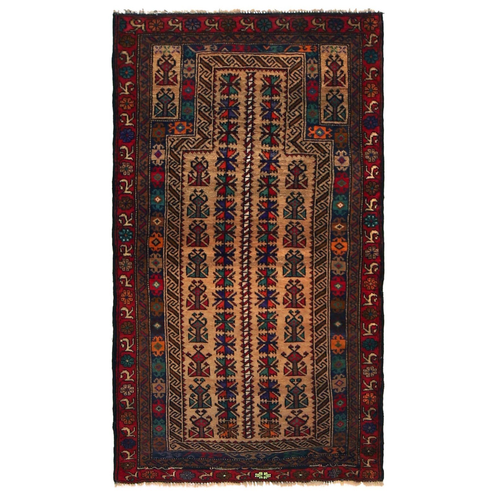 Tribal Area Rug Afghan Prayer Carpet 100% Woolen Rug, Handmade 2’8×4’8 ft G35863