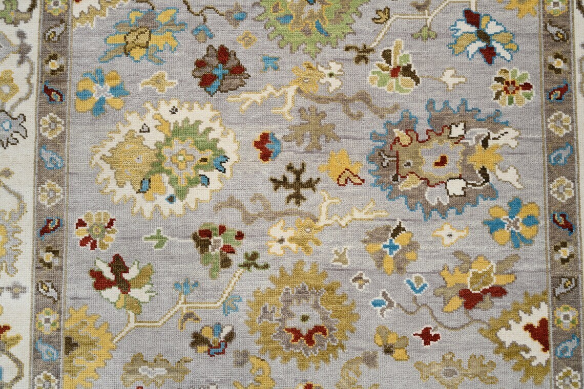 Oushak Rug, Coffee Brown Navy And Green Accent Area Rug, Hand-Knotted Wool Rug