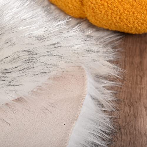 White and Grey Faux Fuzzy Fur Sheepskin 2X3 FT Rectangle White With Grey Tips