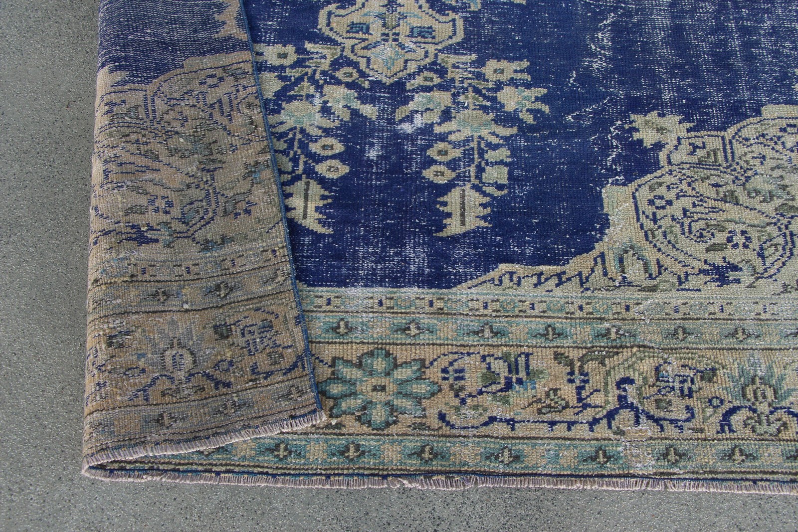 Turkish Vintage Rug 4,8×10,1 ft (145×307 cm), Blue Oriental Wool Rug
