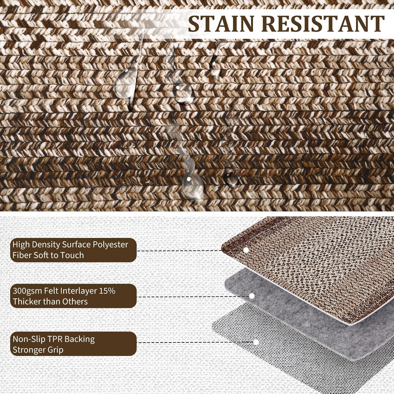 Stylish 5×7 Brown Braided Print Rug – Machine Washable, Pet-Friendly Design