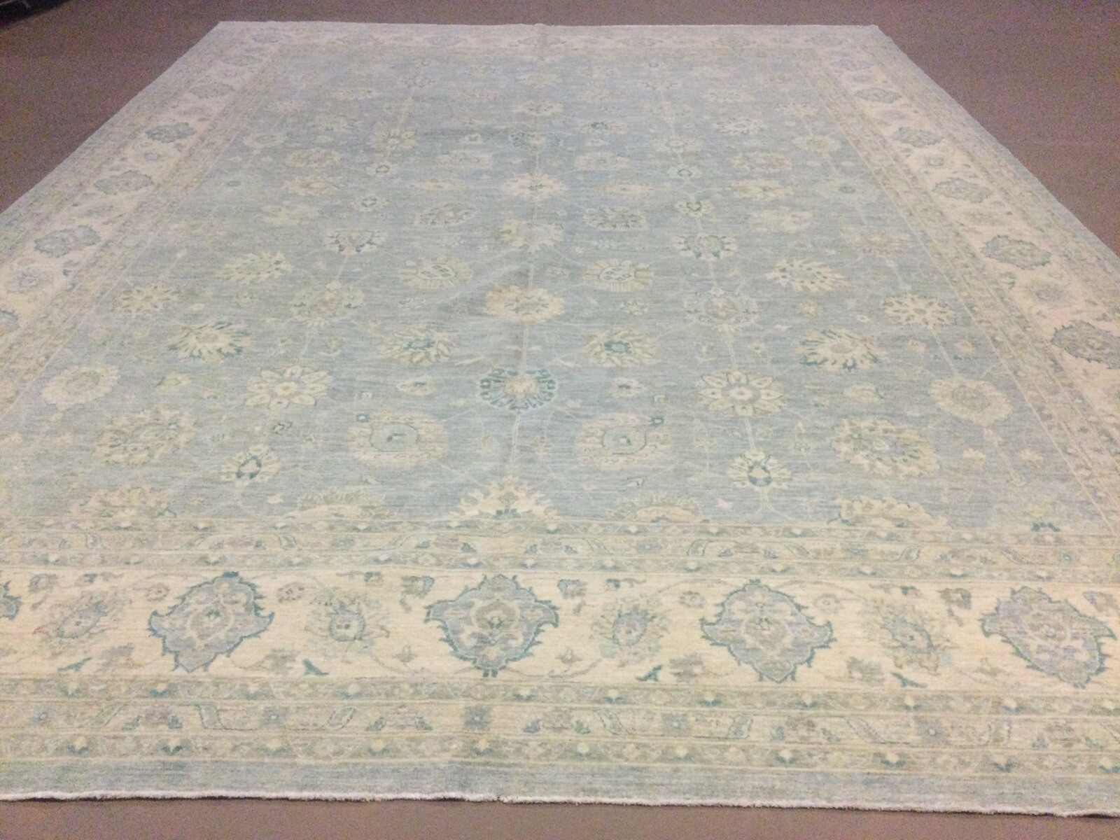 12’ X 16’ Muted Light Blue Beige Oushak Hand Knotted Oriental Rug Wool All-Over