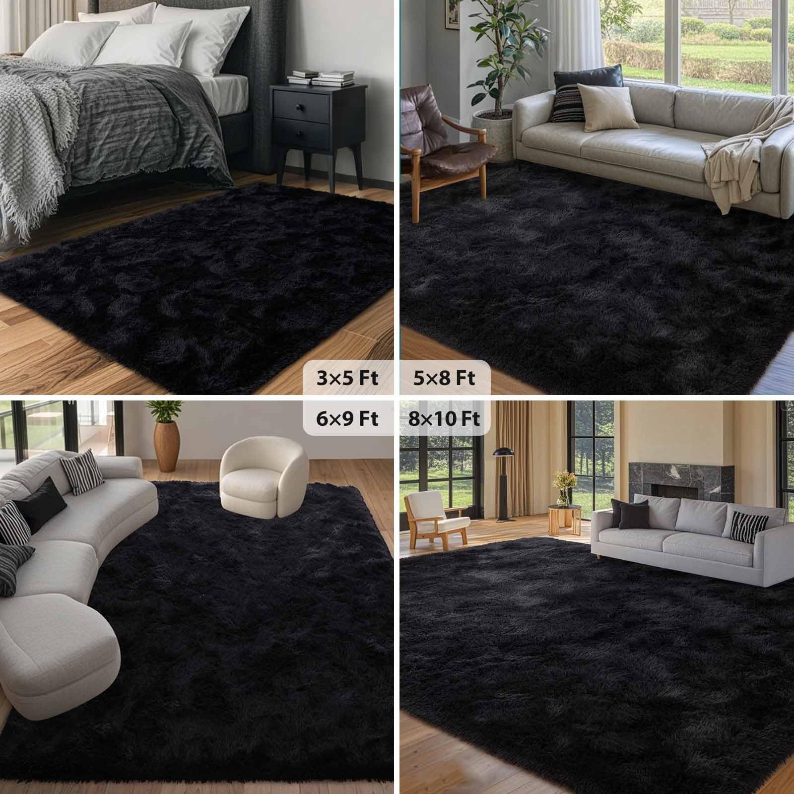 FinRèc 6×9 Feet Black Rugs for Bedroom Living Room, Plush Shag Area Rug, Non…