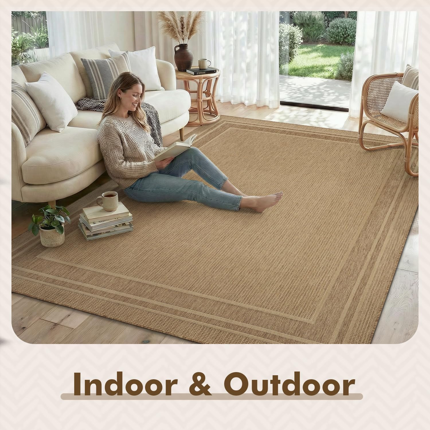 Durable 5×7 Outdoor Rug – Textured Weave, Fade-Resistant, Modern Brown