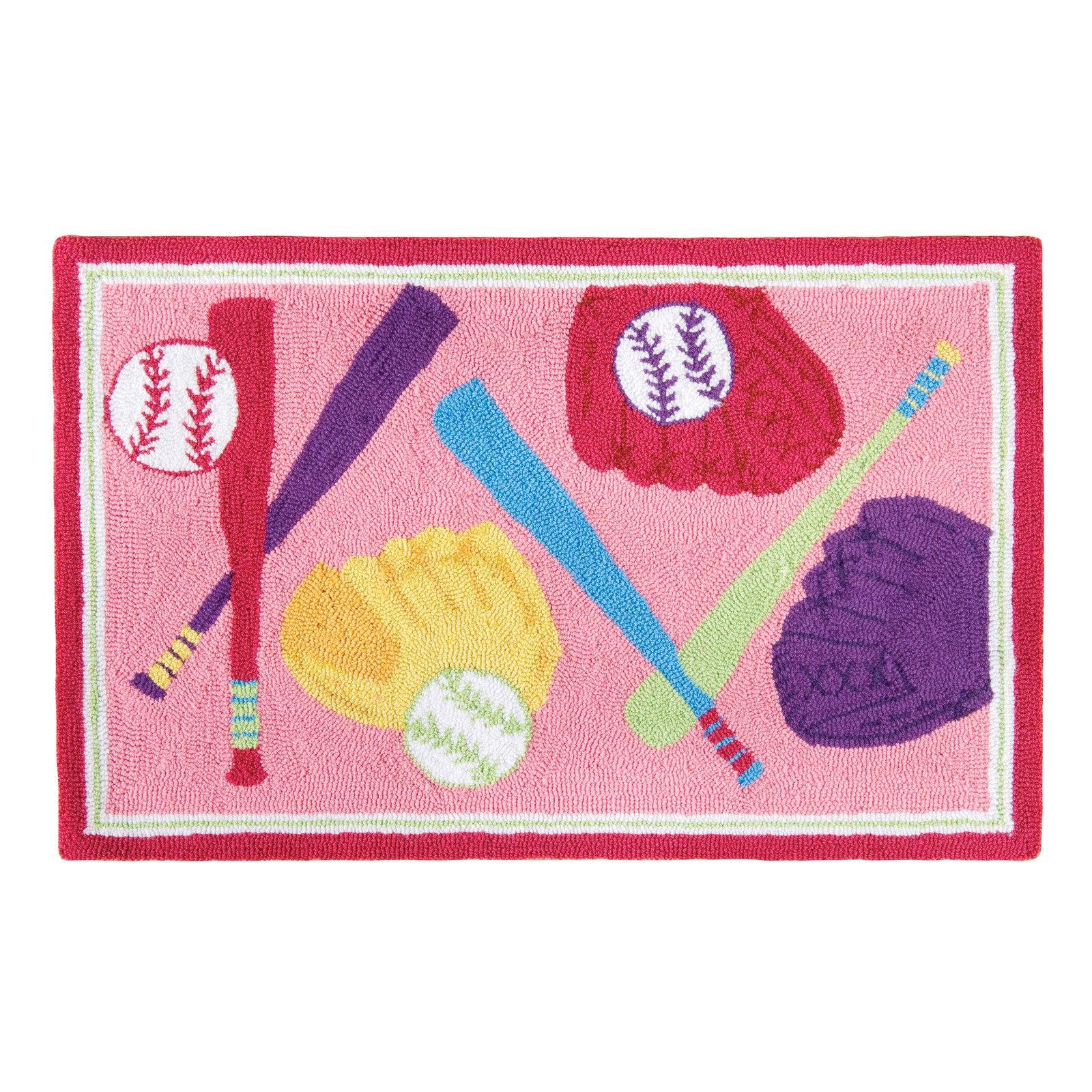 1’10” x 2’10” Pink Sports Hooked Rug