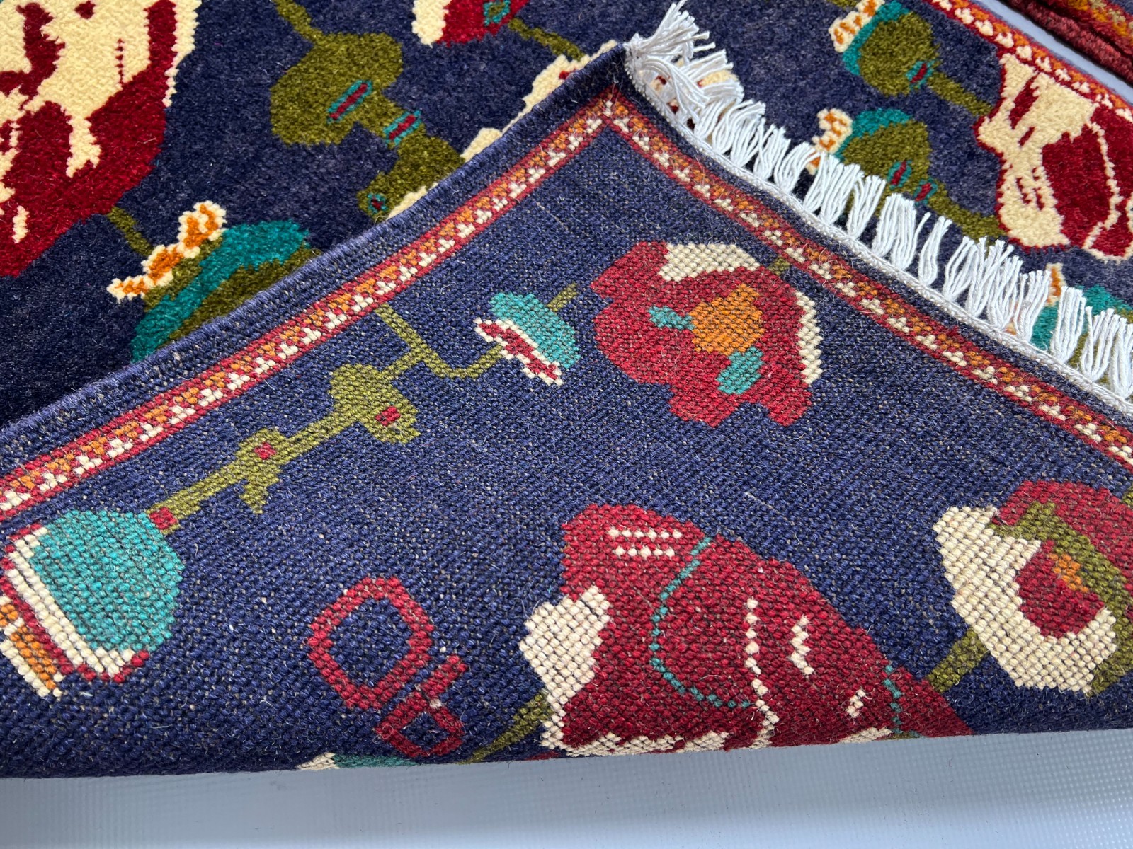 2×2 Set of 2 Afghan Opium Poppy Rugs Handmade Wool Floral Tribal Accent Carpets