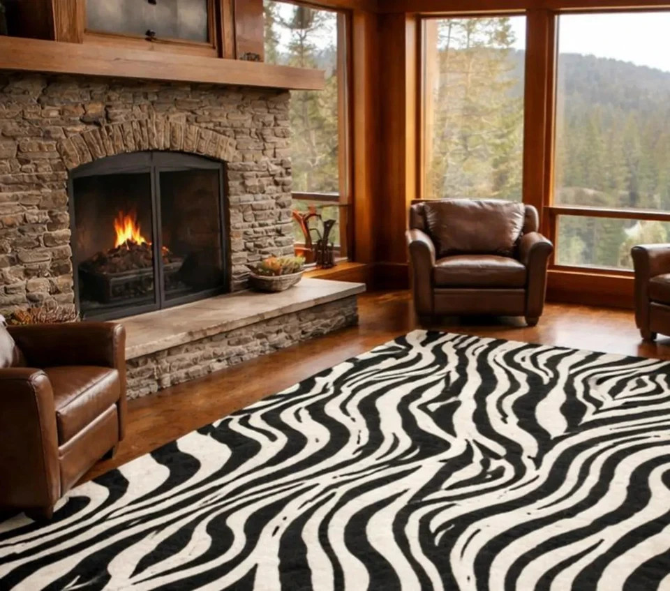 Hand Tufted Wool Zebra Rug Black and White Animal Area Rug Modern Safari Deco