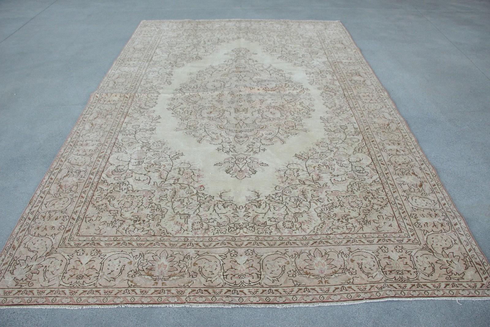 6,8×10,4 ft Rug, Turkish Rug, Vintage White Wool Floral Rug