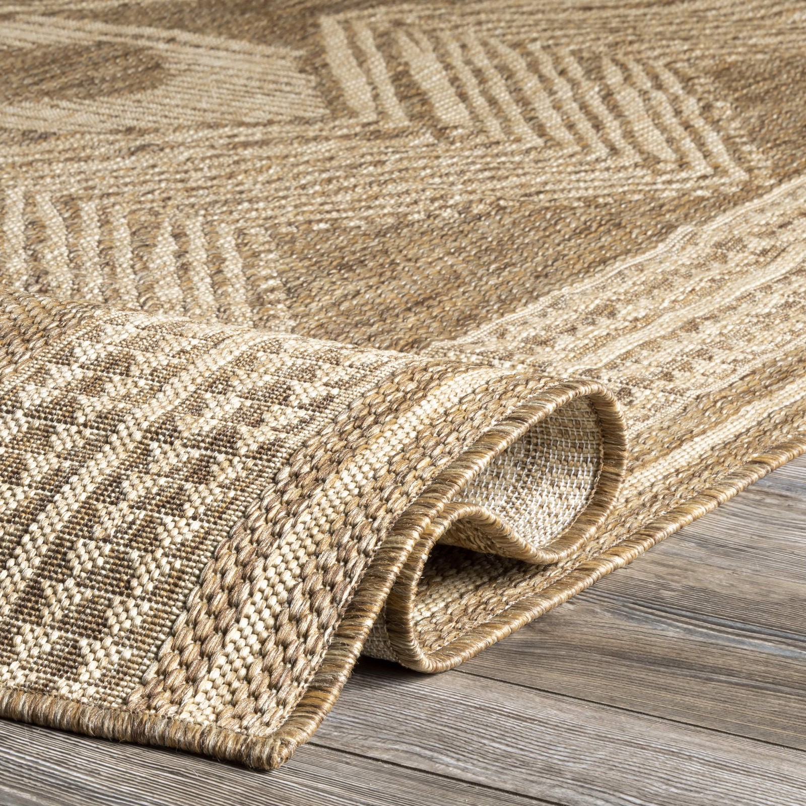 Ranya Light Brown 4×5 Rectangular Indoor Outdoor Area Rug Geometric Design