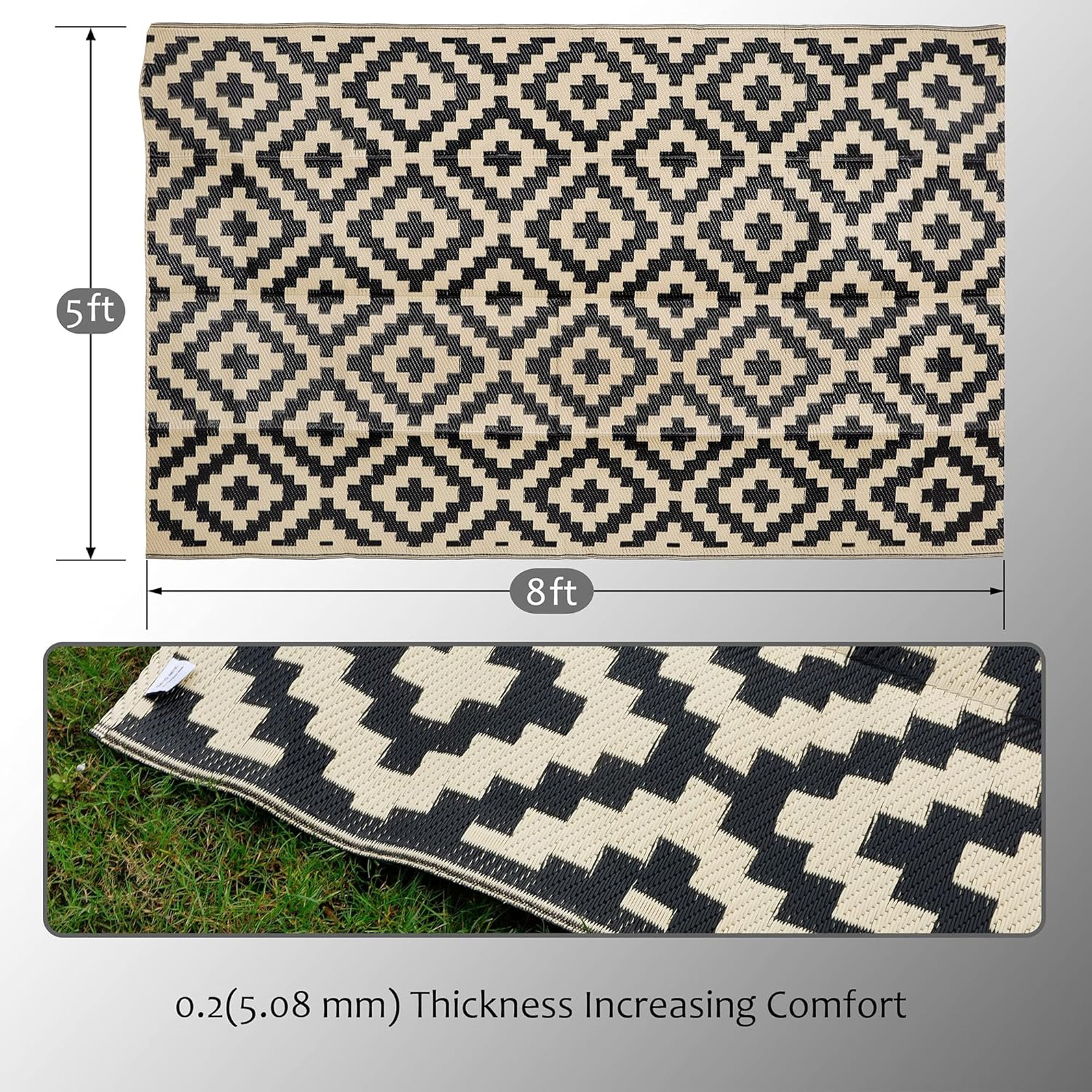Outdoor Rug 5×8 ft Reversible Plastic Modern Area Rug for Patio Backyard Deck