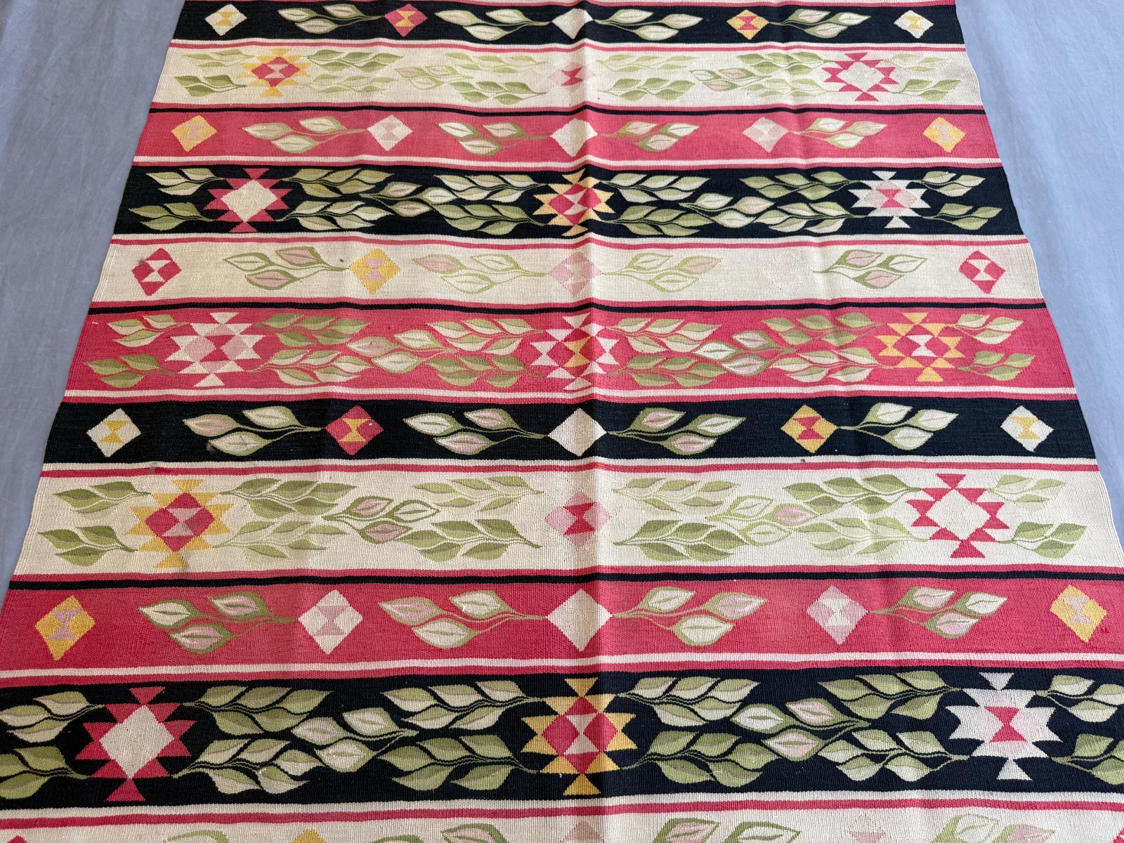 5×8 Handwoven Afghan Turkish Kilim Area – Floral Striped Flatweave Tribal Carpet