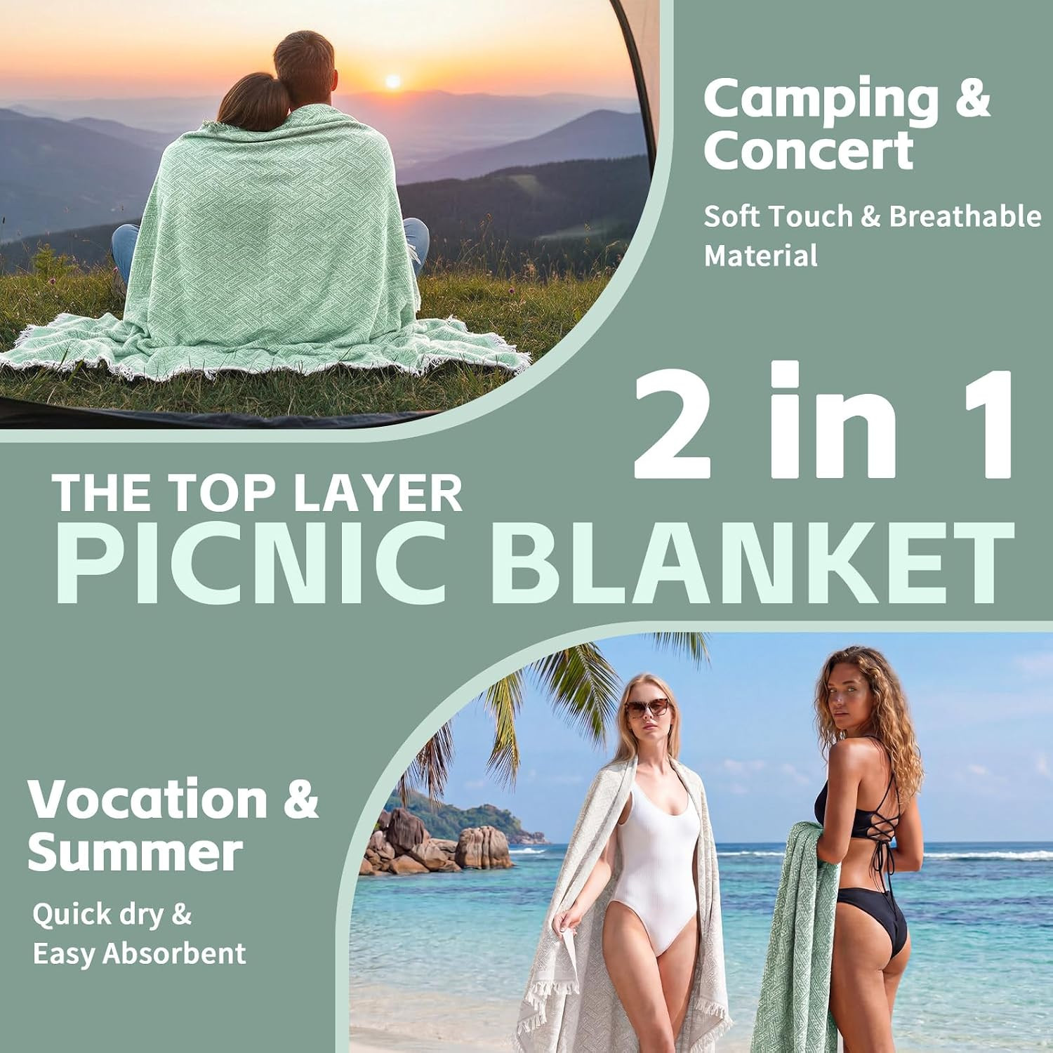 2 in 1 Extra Large Outdoor Rug Picnic Mat Woven Summer Throw Blanket Boho Giant
