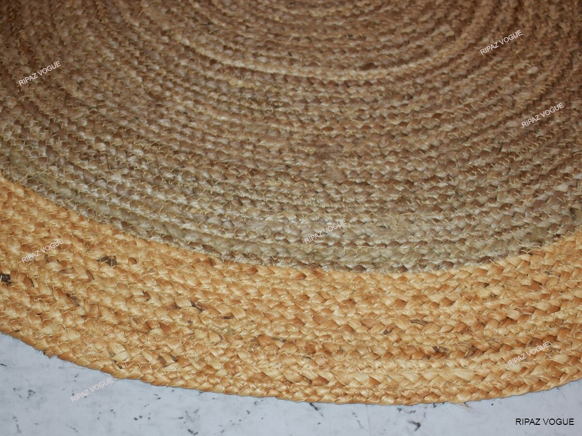 Round rug natural jute hand braided farmhouse jute area rug grey + beige