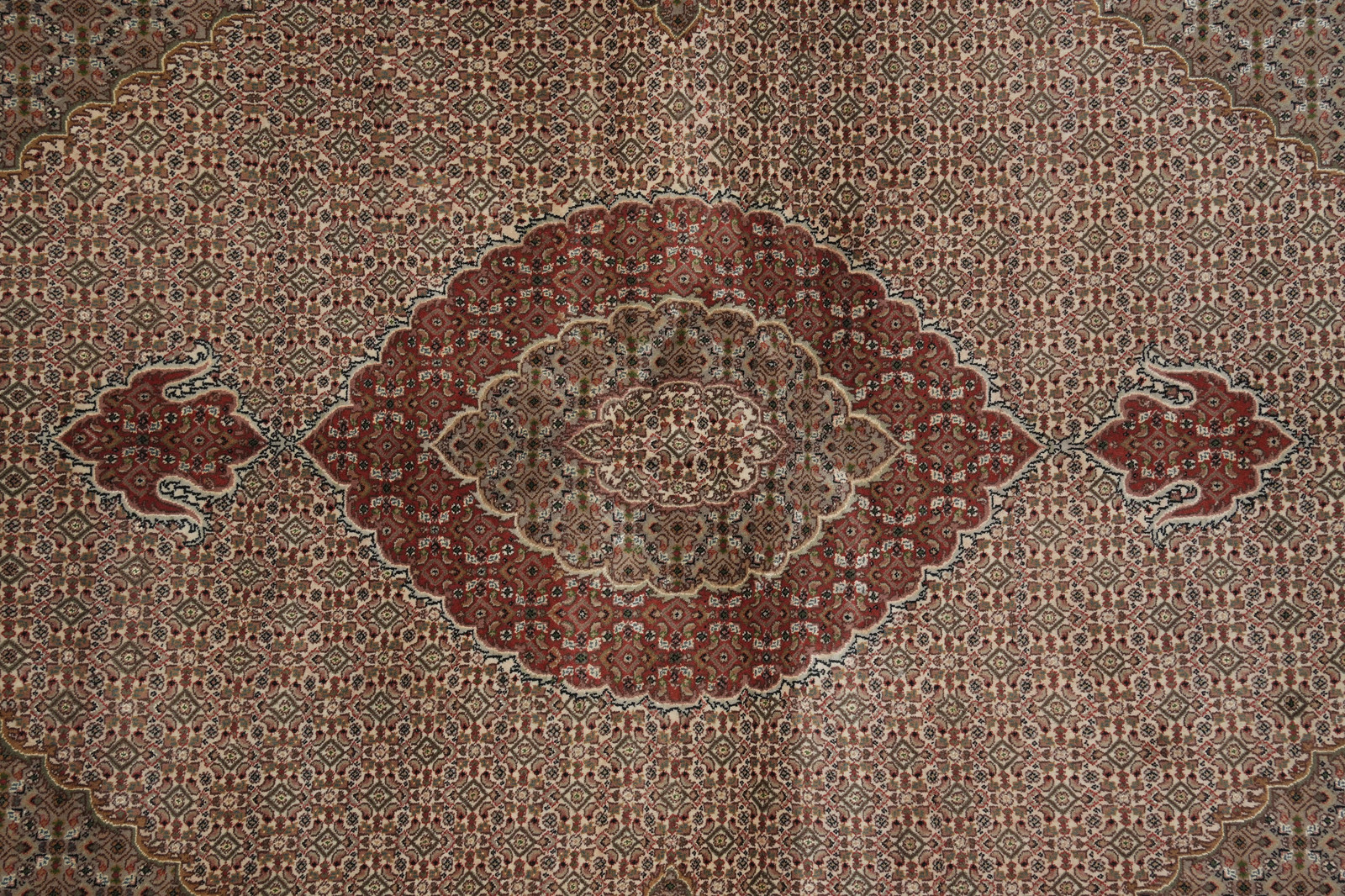 6.7 x 10.3 Wool Silk Tabriiz Herrati Mahii Hand-Knotted Rug #F-3068