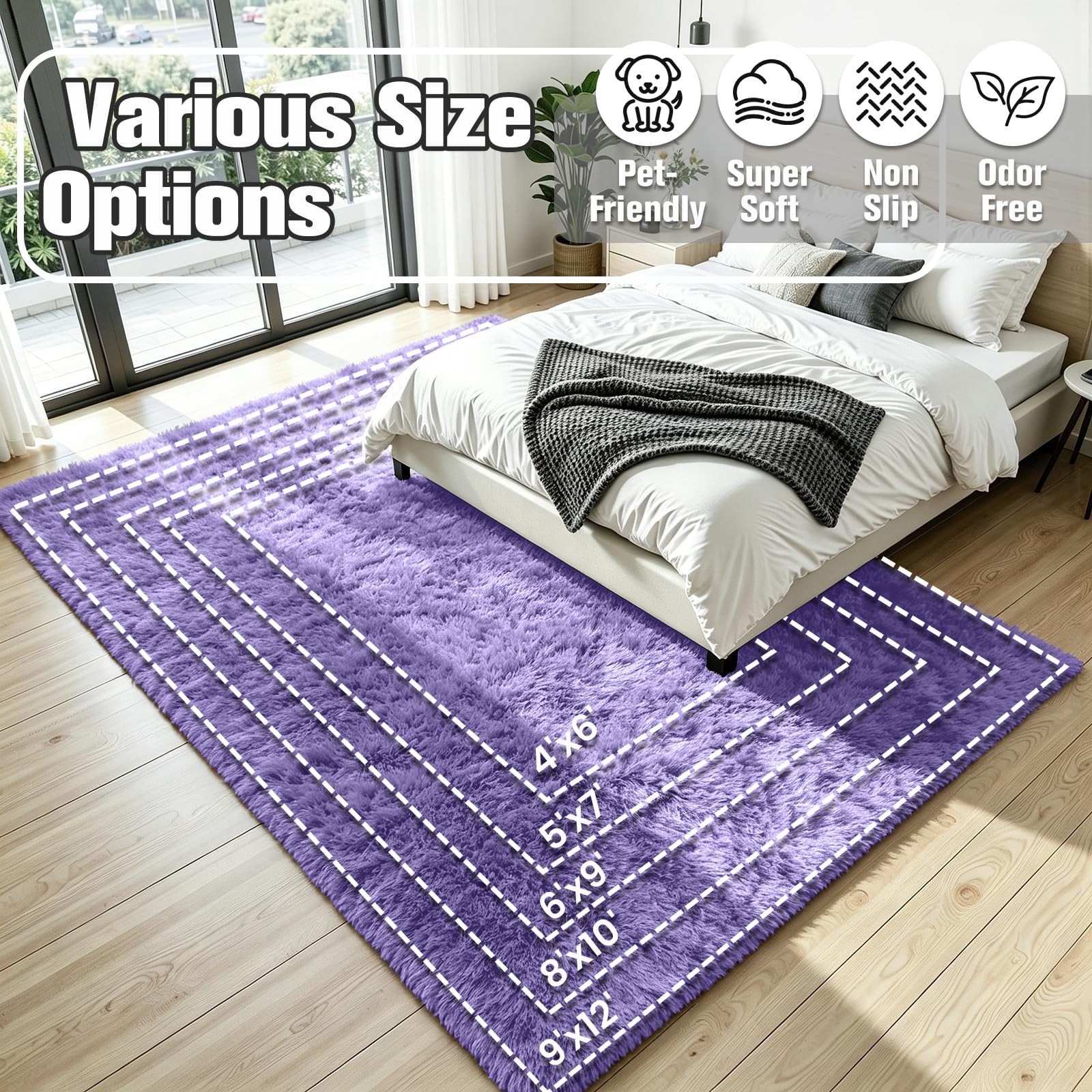 Oriannal 8×10 Rug Purple Fluffy