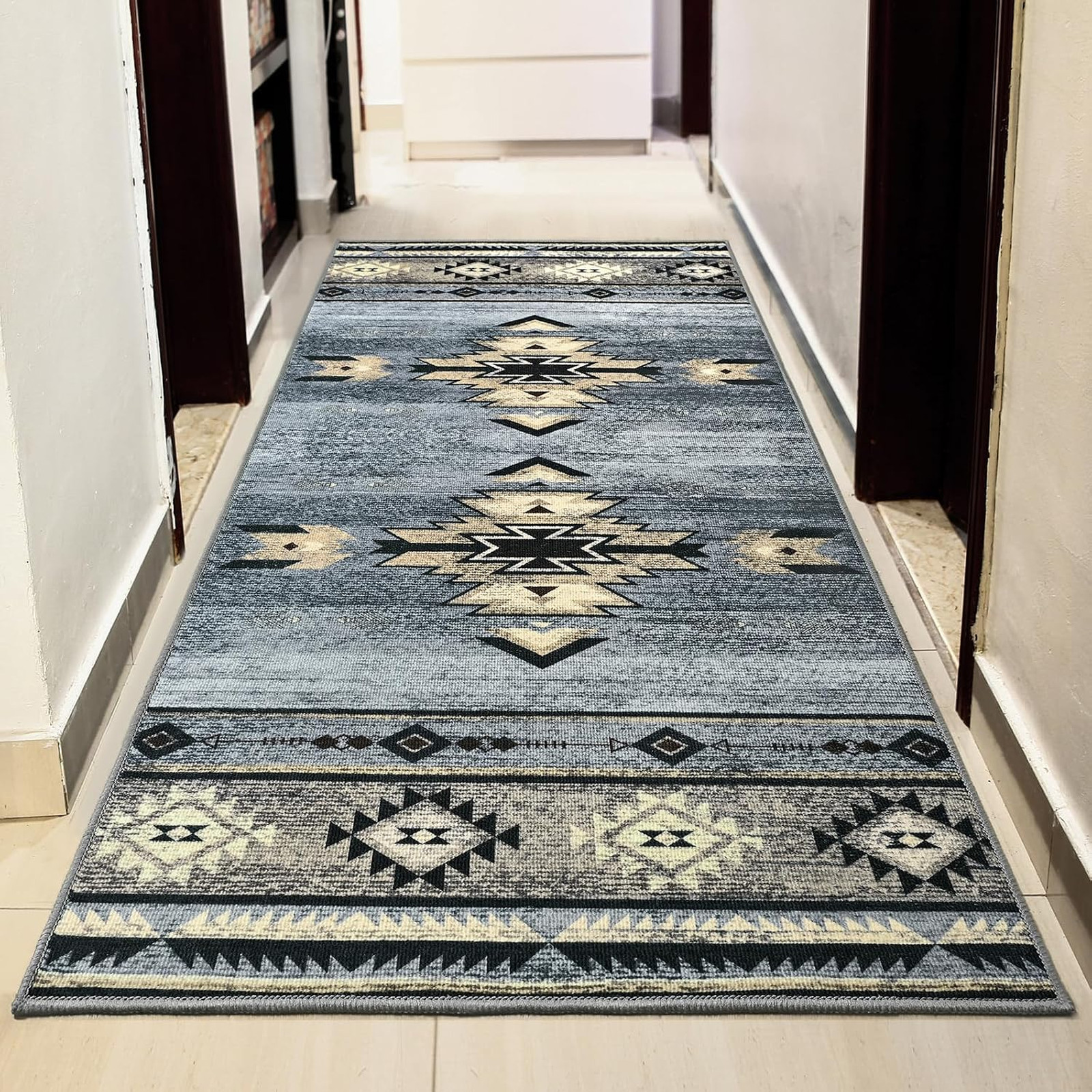 Western Runner Rug 2×4 Grey Aztec Tribal Hallway Accent Washable Vintage Durable