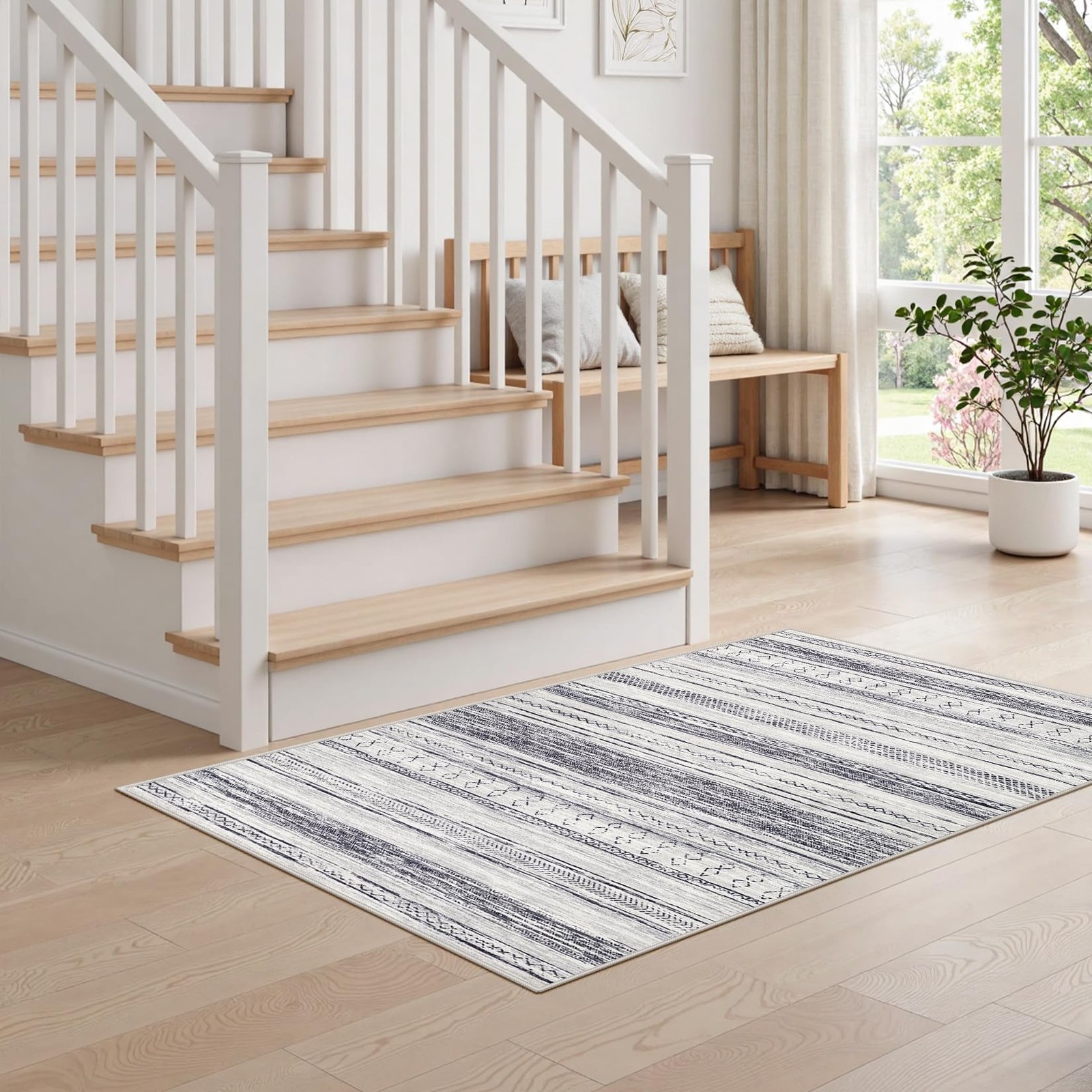 Area Rug Living Room Rugs – 2×3 Washable Soft Neutral Boho Moroccan Farmhouse…