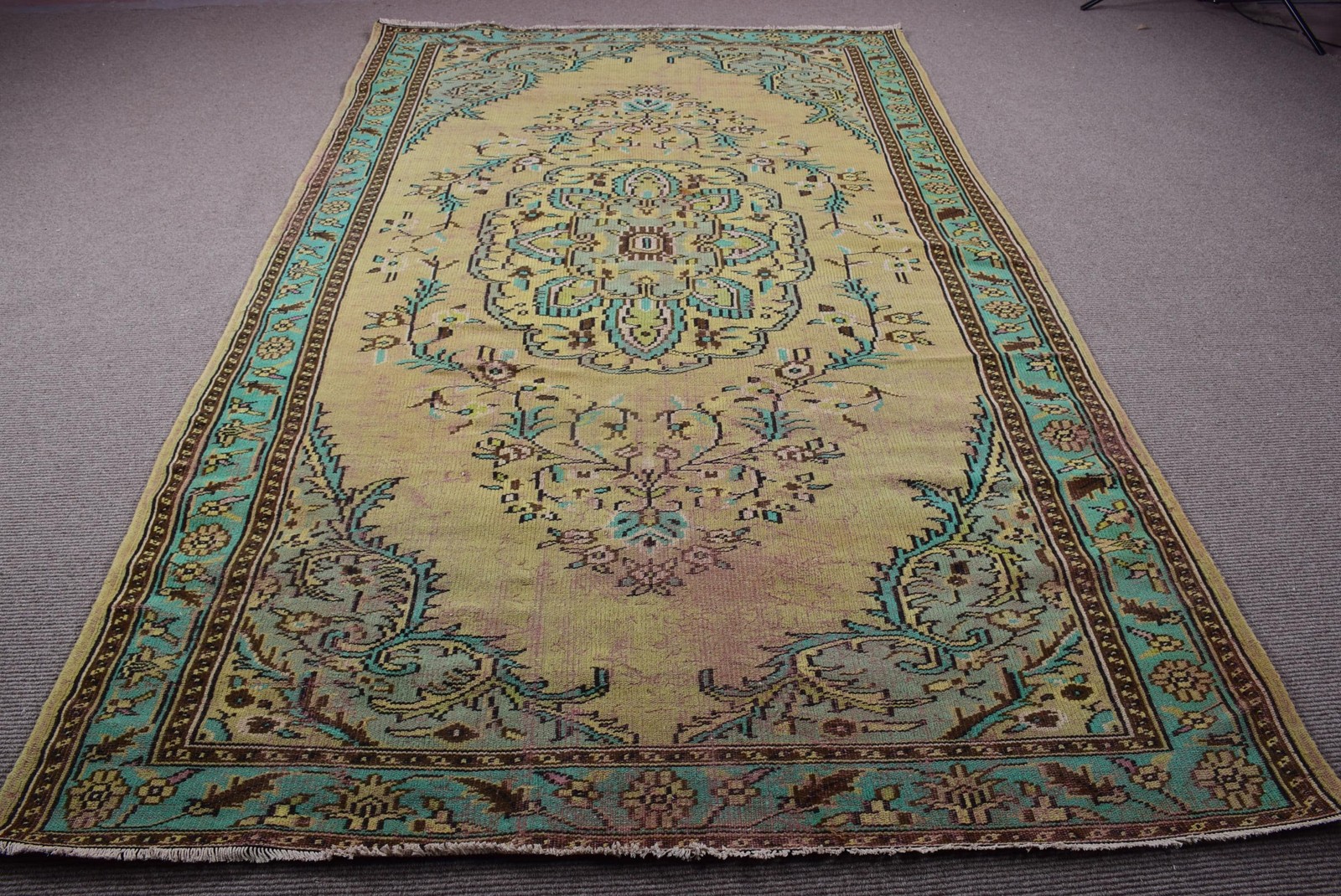 Vintage 6,2×10,1 ft Large Rug, Turkish Rug, Yellow Solid Rug