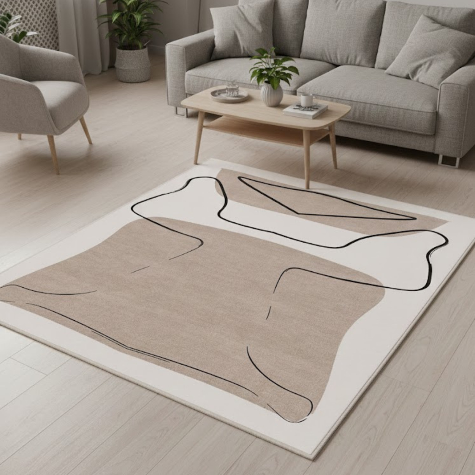 Hand Tufted Wool Area Rug Modern Abstract Beige Cream Bedroom Carpet 5×8,6×9,7×9
