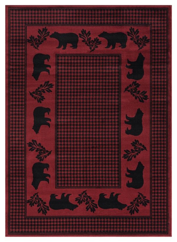 Designer Plush Lodge Cabin Bear Red Area Rug **FREE SHIPPING**