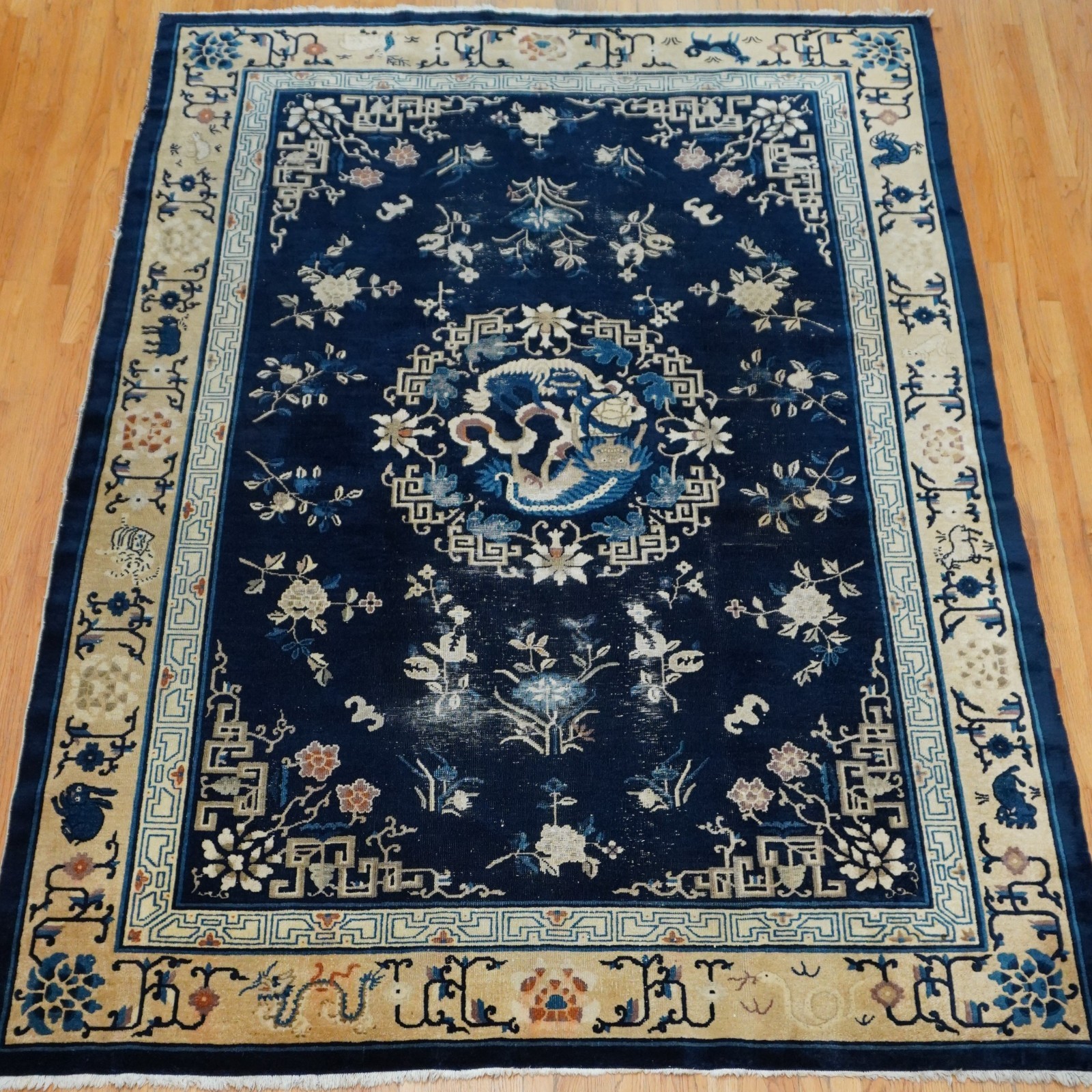 Antique Foo Dog Peking Handmade Wool Animals Rare Chinese Oriental Rug 7′ x 10′