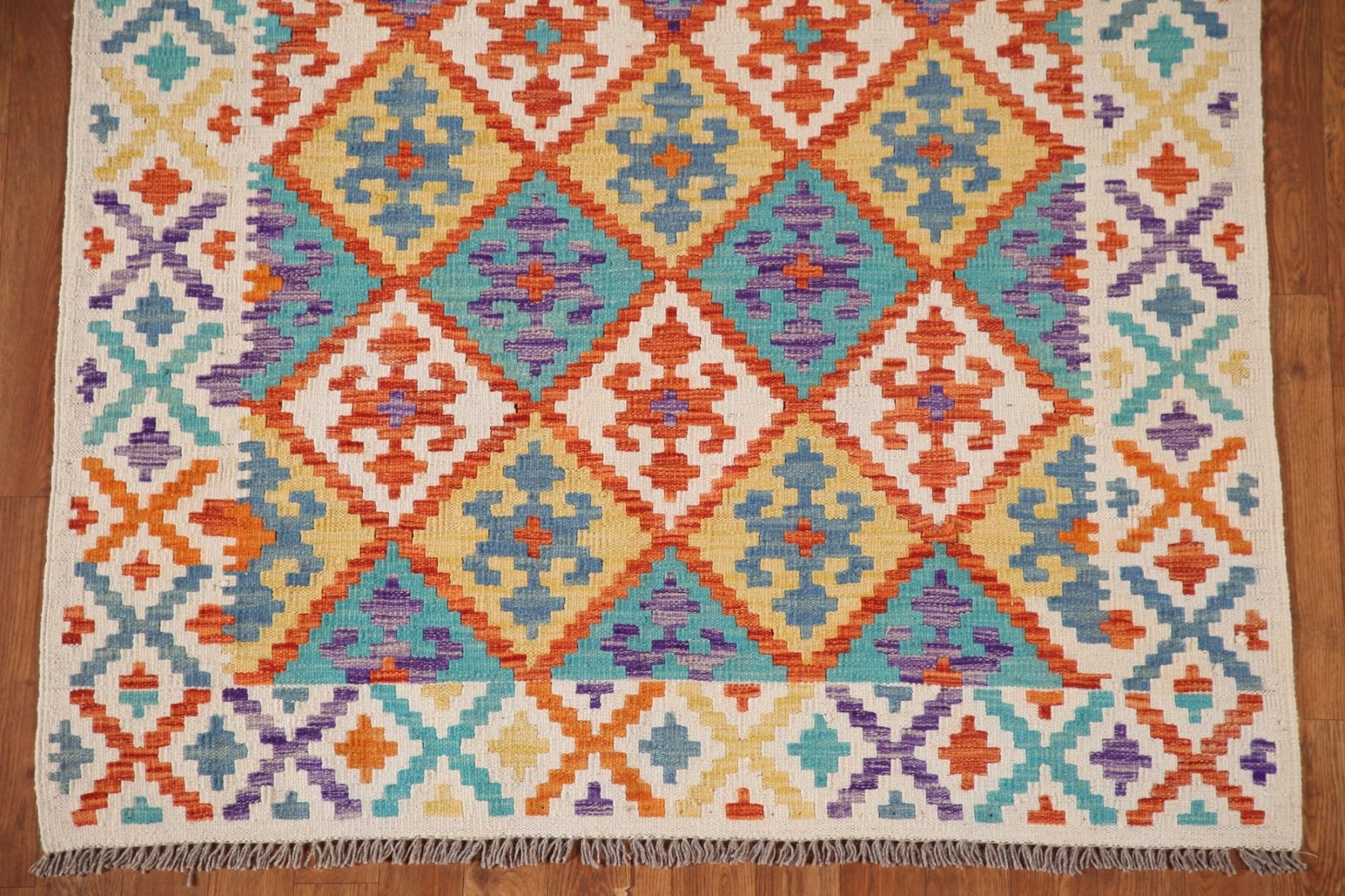 Kilim Reversible Wool Rug 4×6 Southwestern Flat-weave Oriental Geometric Carpet