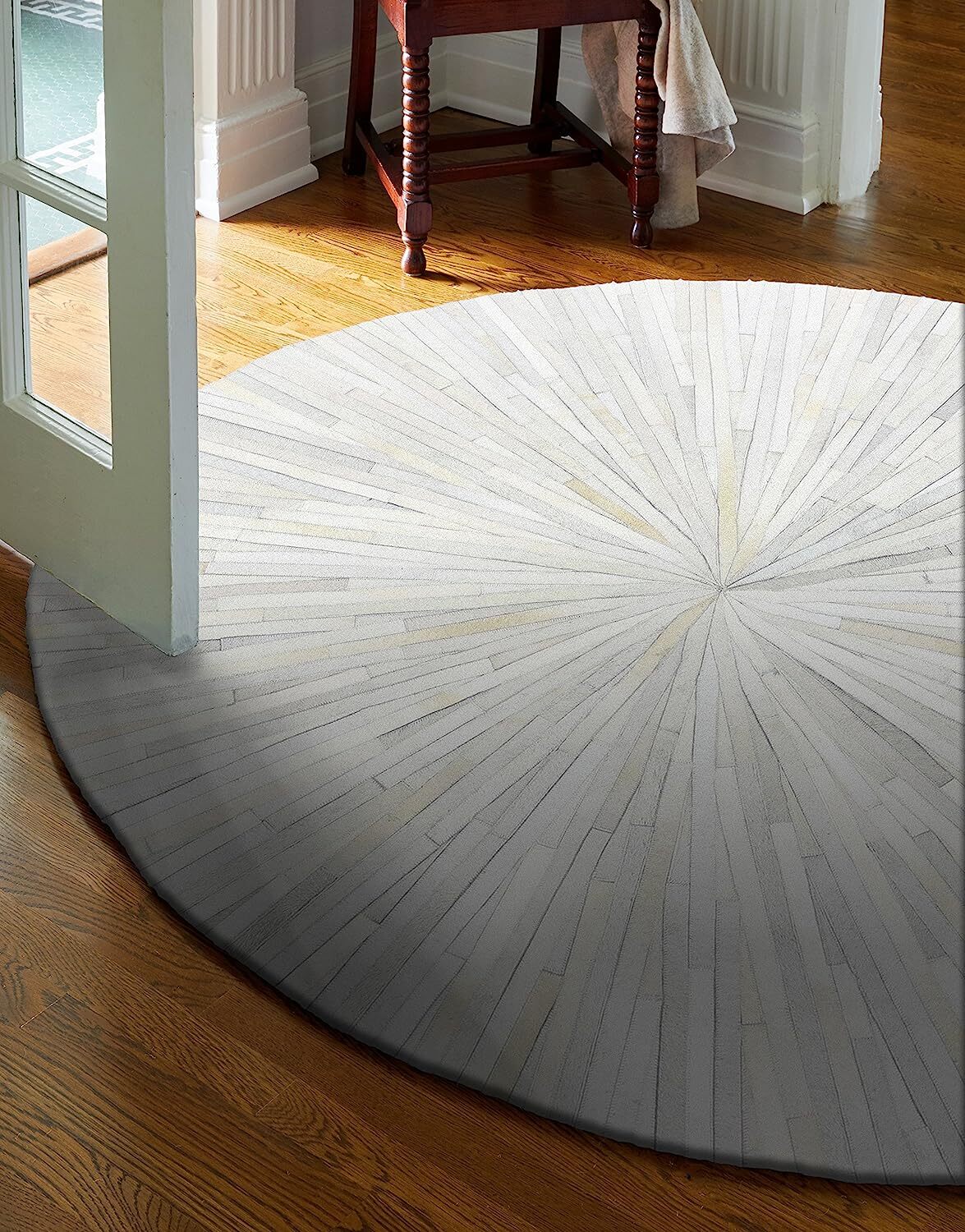 Round Shaped 5×5 Leather Area Rug 8×10 Patchwork Hai on Leather Carpets For Home
