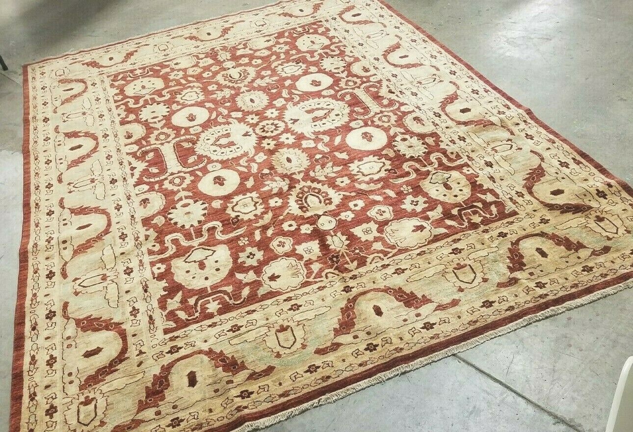 ANTIQUITY HAND-KNOTTED TURKISH OUSHAK TRIBAL-ZIGLAR WOOL MUTED RUG 9′ X 12′