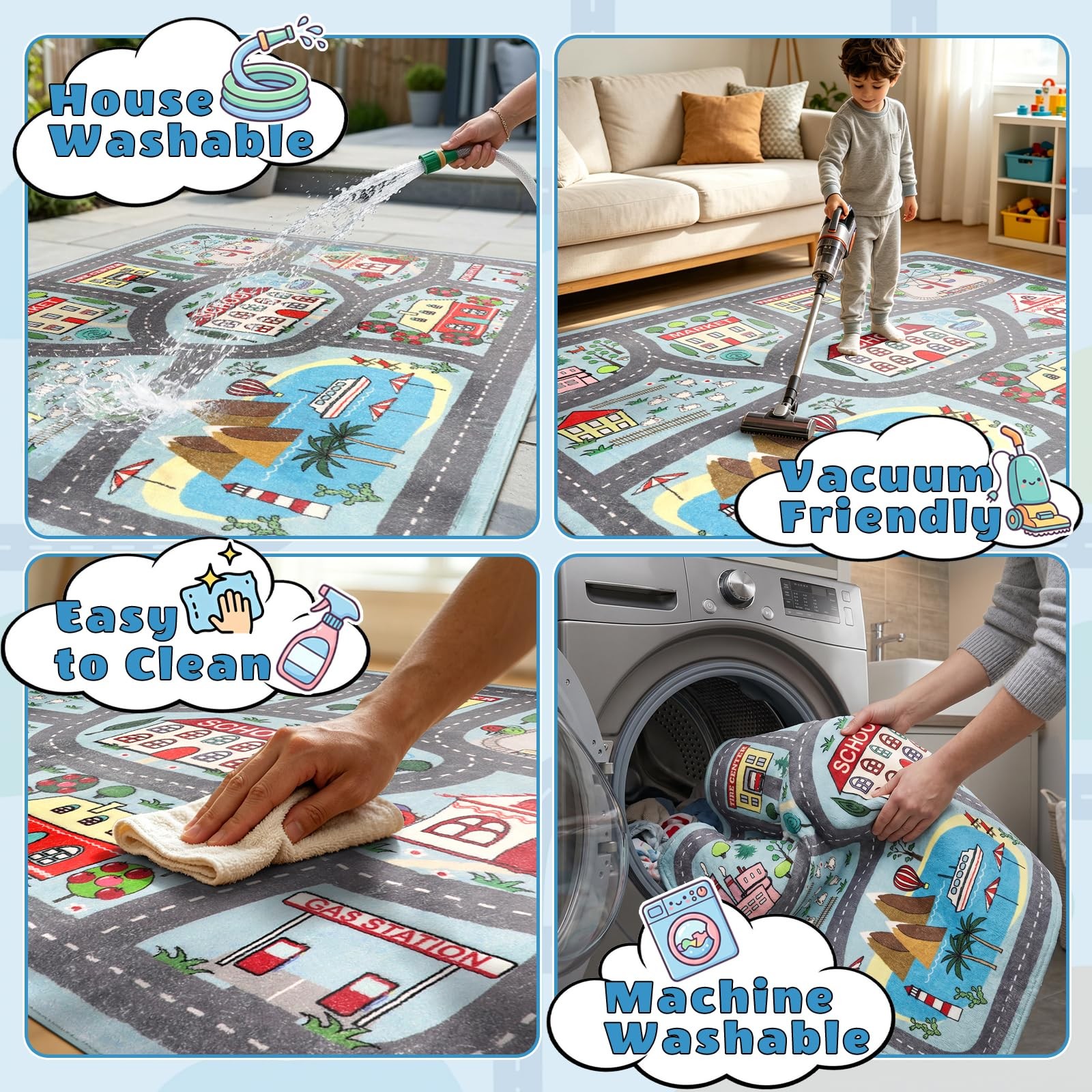 Large Playroom Rug 5’x7′ Kids Play Mat for Classroom, Road Traffic Carpet for…