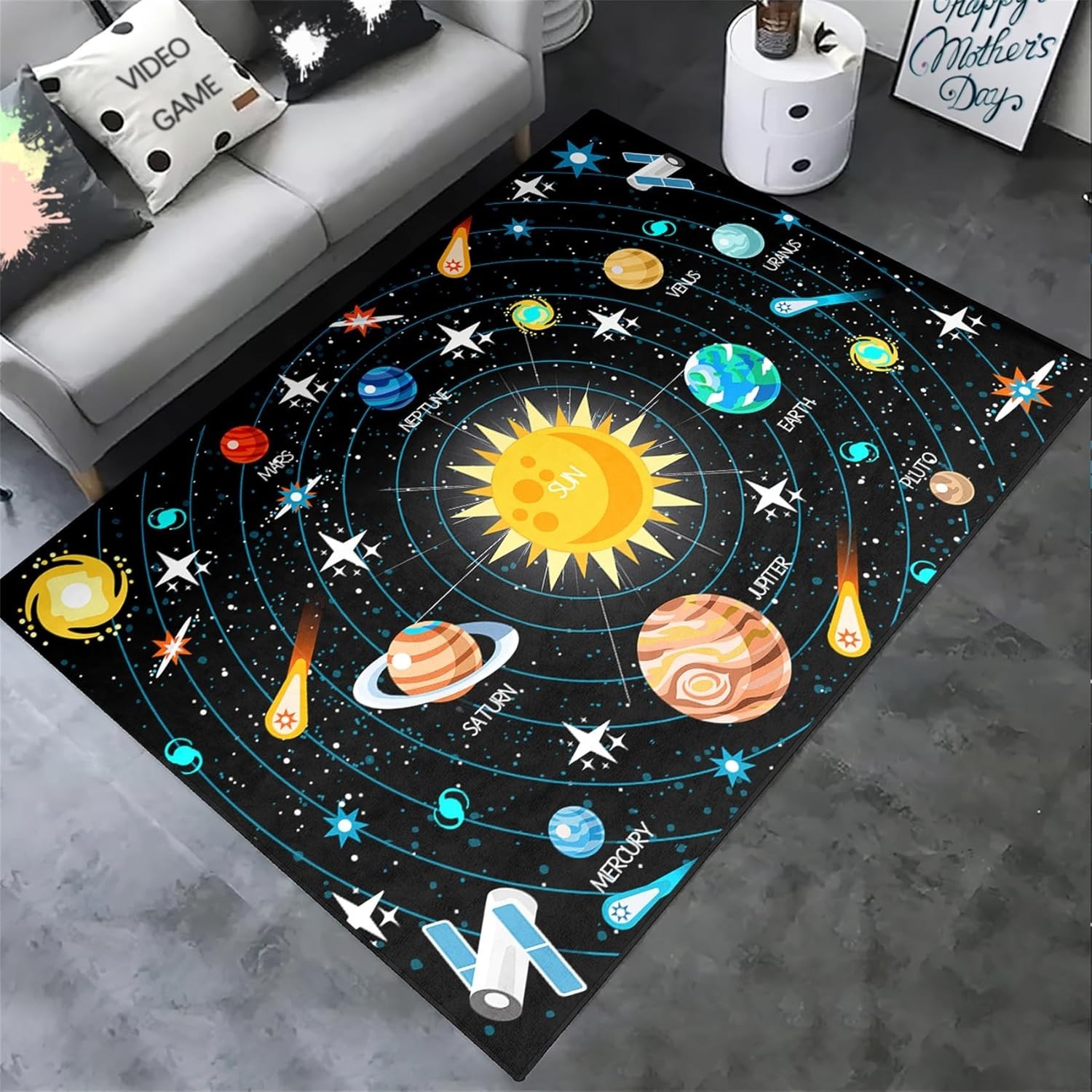Space Rug Kids Playroom Carpet Educational Planet Solar System 2×3